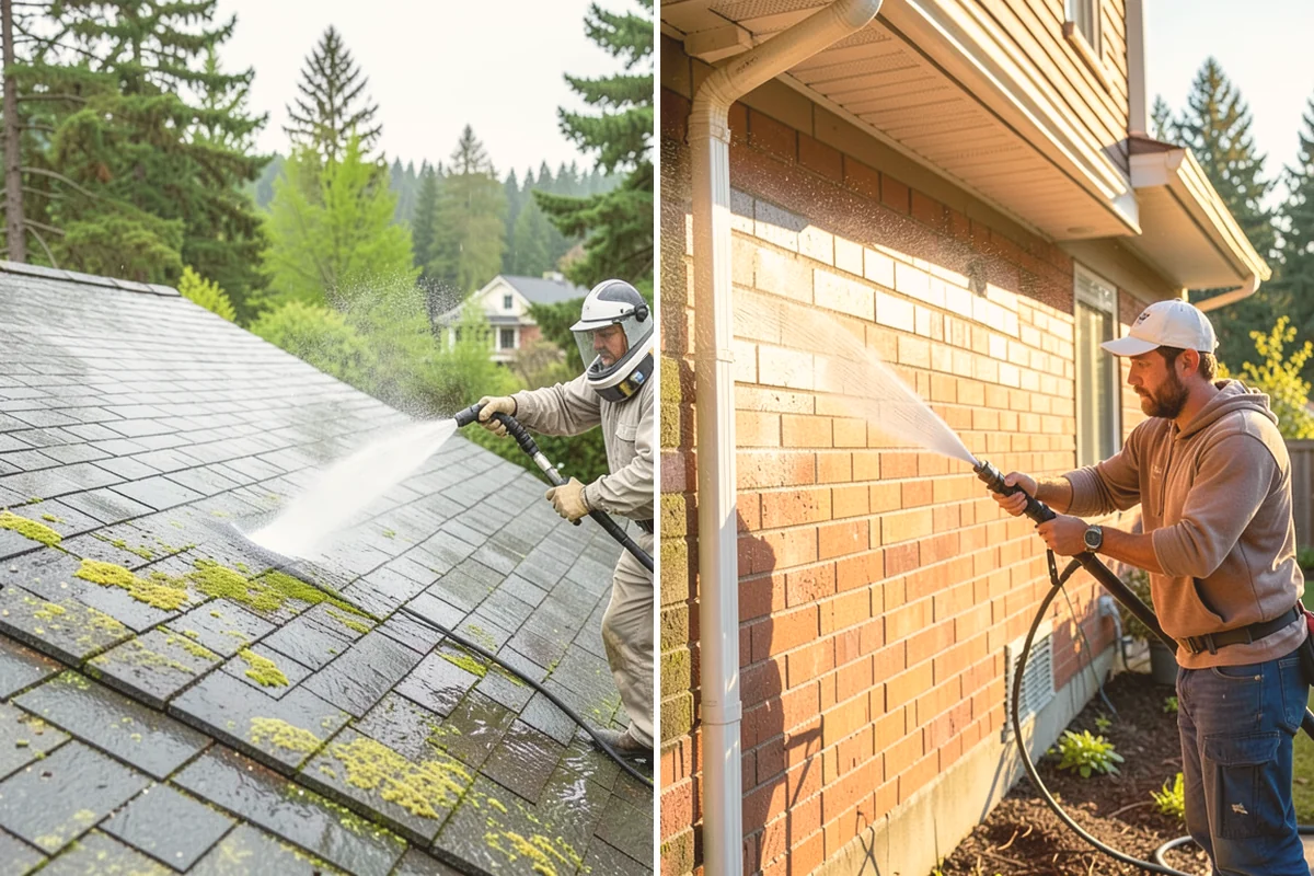 Picture Window Cleaning in Langley, Island County, WA - Rinse the large pane to remove loose grime
