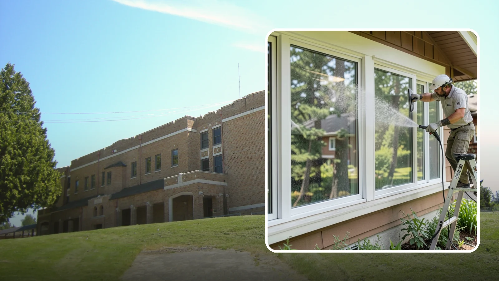 Picture Window Cleaning in Maple Valley, King County, WA - Cleaning of large picture windows so the wide, unobstructed view stays crystal clear year-round.