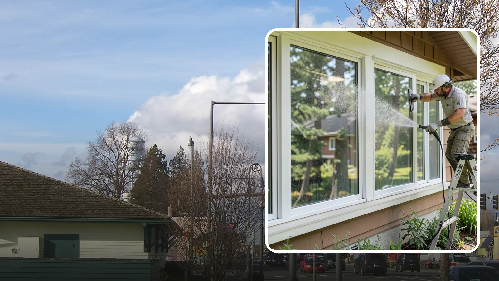 Picture Window Cleaning in Marysville, Snohomish County, WA - Cleaning of large picture windows so the wide, unobstructed view stays crystal clear year-round.