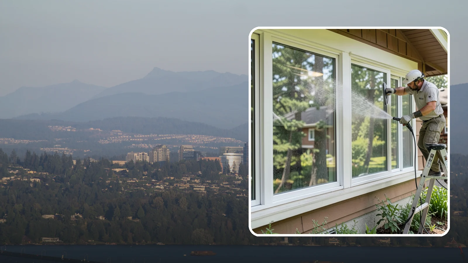 Picture Window Cleaning in Medina, King County, WA - Cleaning of large picture windows so the wide, unobstructed view stays crystal clear year-round.