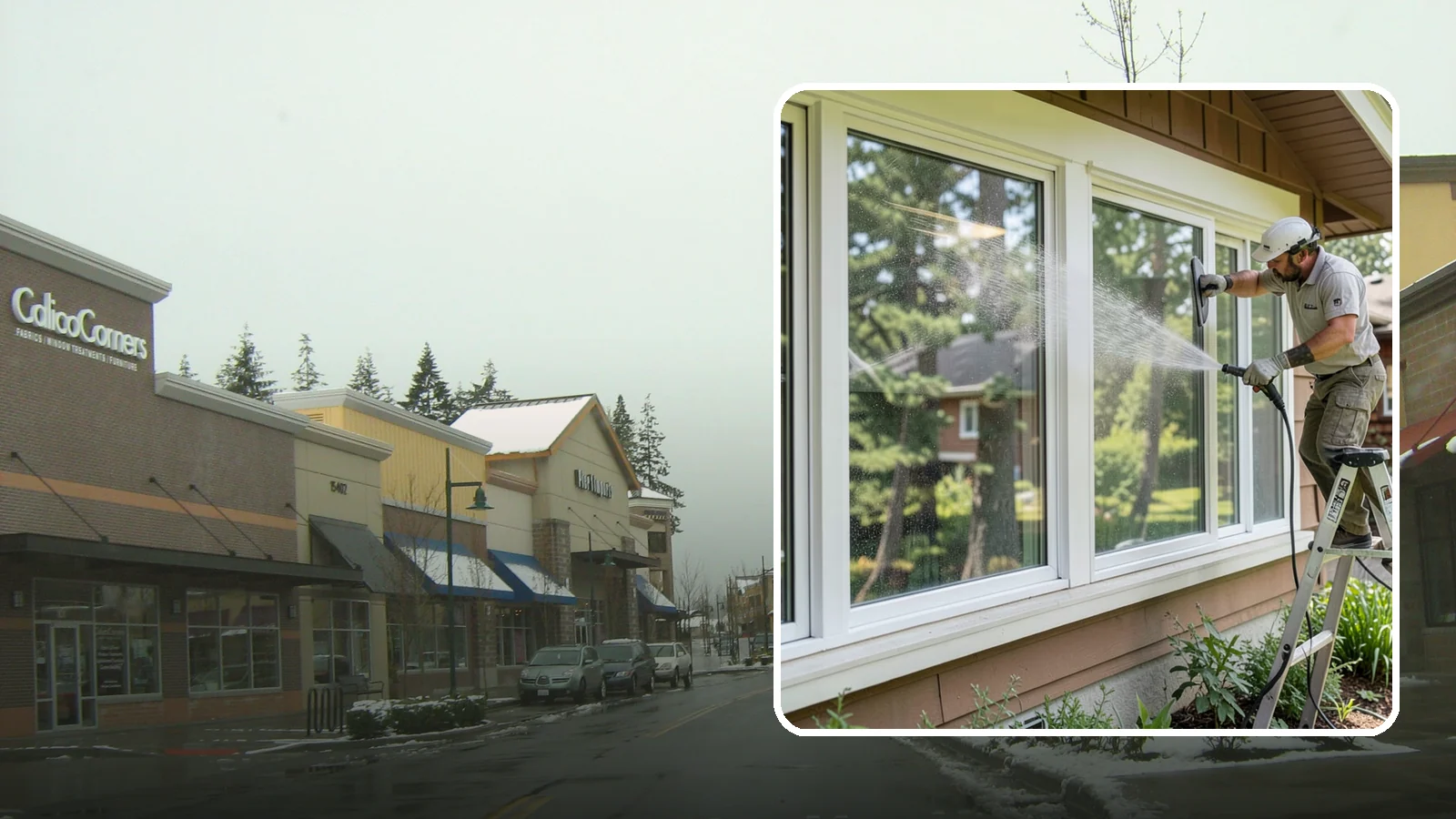 Picture Window Cleaning in Mill Creek, Snohomish County, WA - Cleaning of large picture windows so the wide, unobstructed view stays crystal clear year-round.