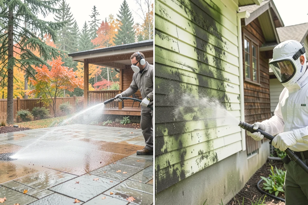 Picture Window Cleaning in Mill Creek, Snohomish County, WA - Rinse the large pane to remove loose grime