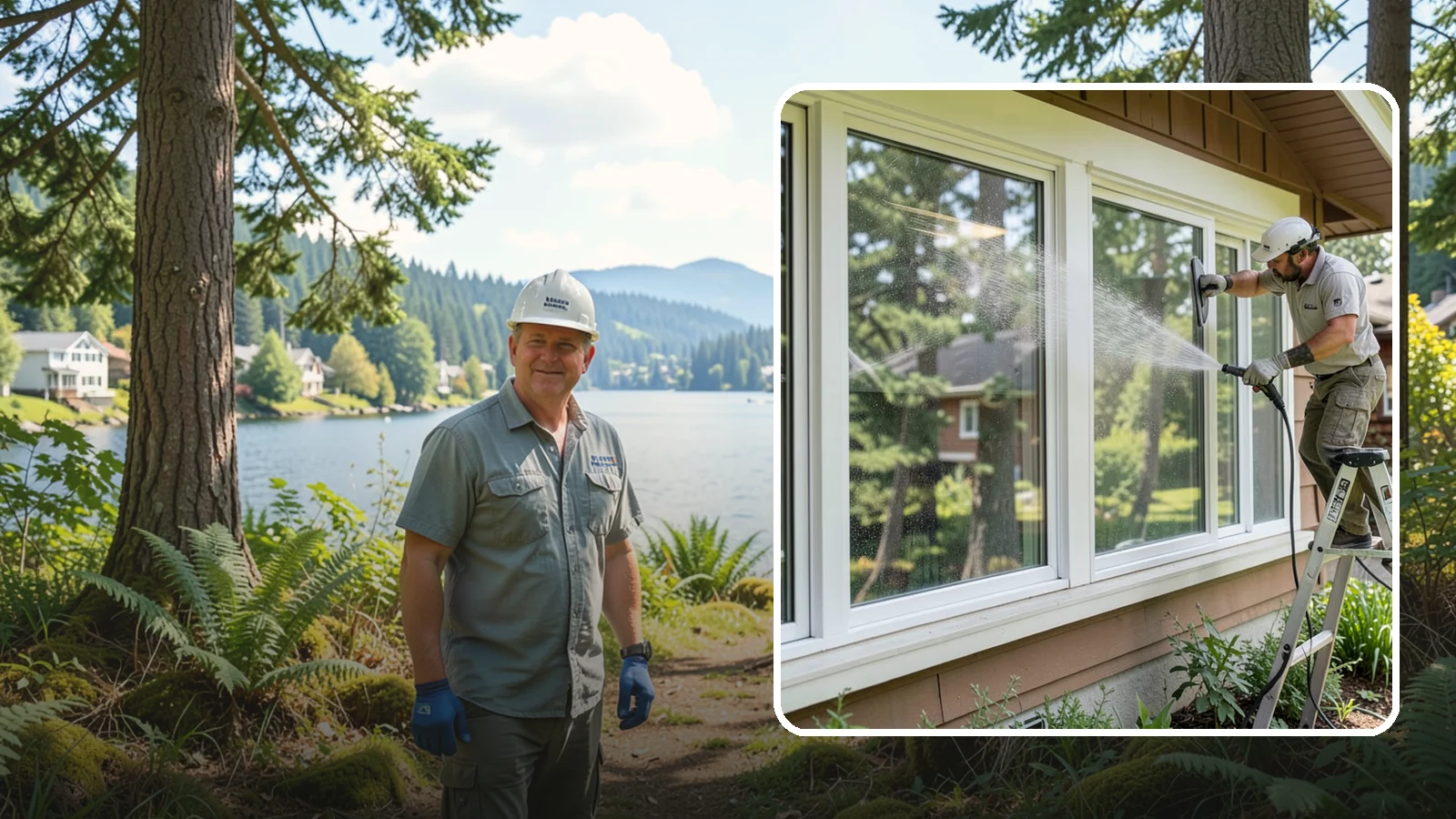 Picture Window Cleaning in Milton, King County, WA - Cleaning of large picture windows so the wide, unobstructed view stays crystal clear year-round.