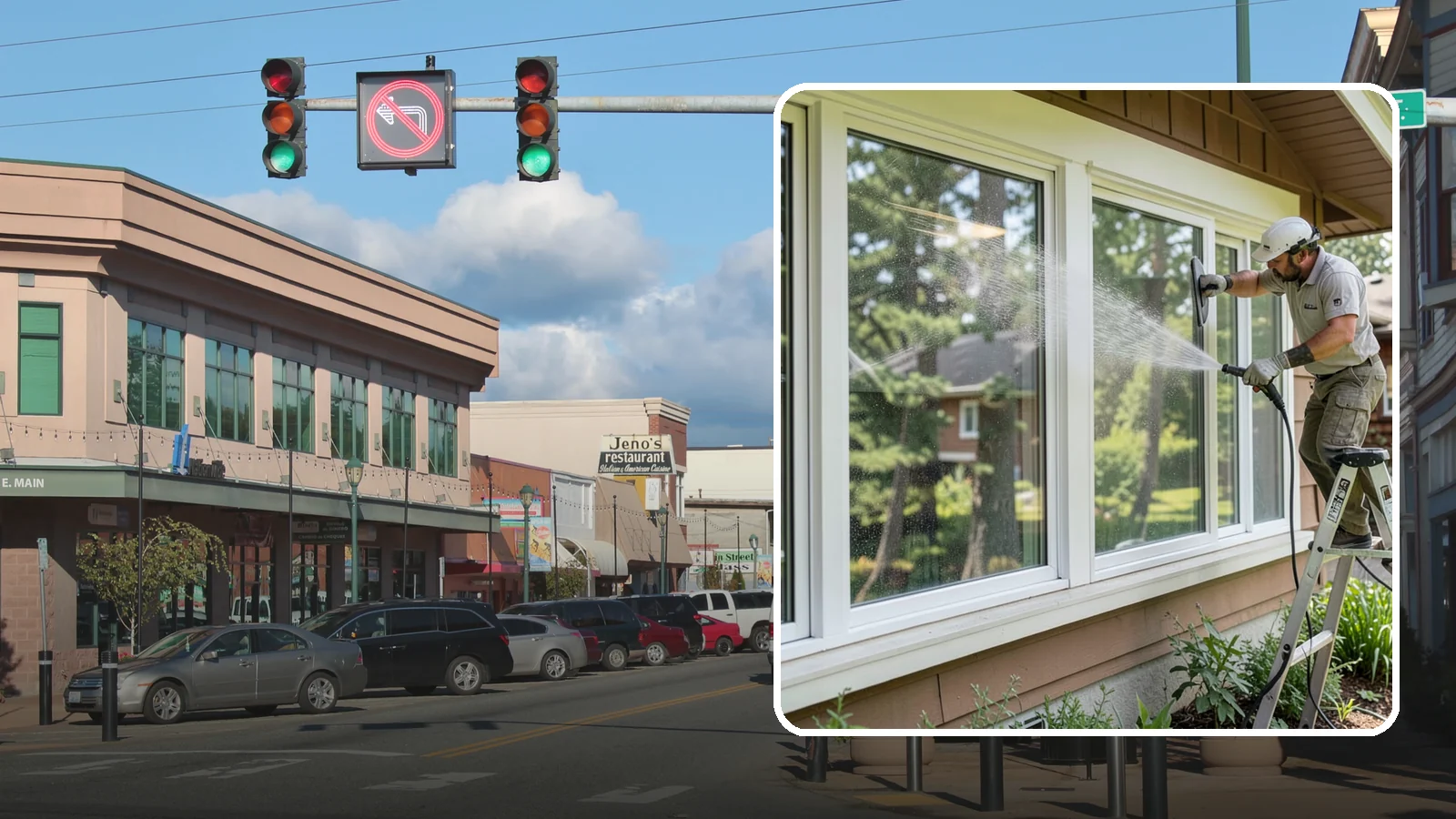 Picture Window Cleaning in Monroe, Snohomish County, WA - Cleaning of large picture windows so the wide, unobstructed view stays crystal clear year-round.