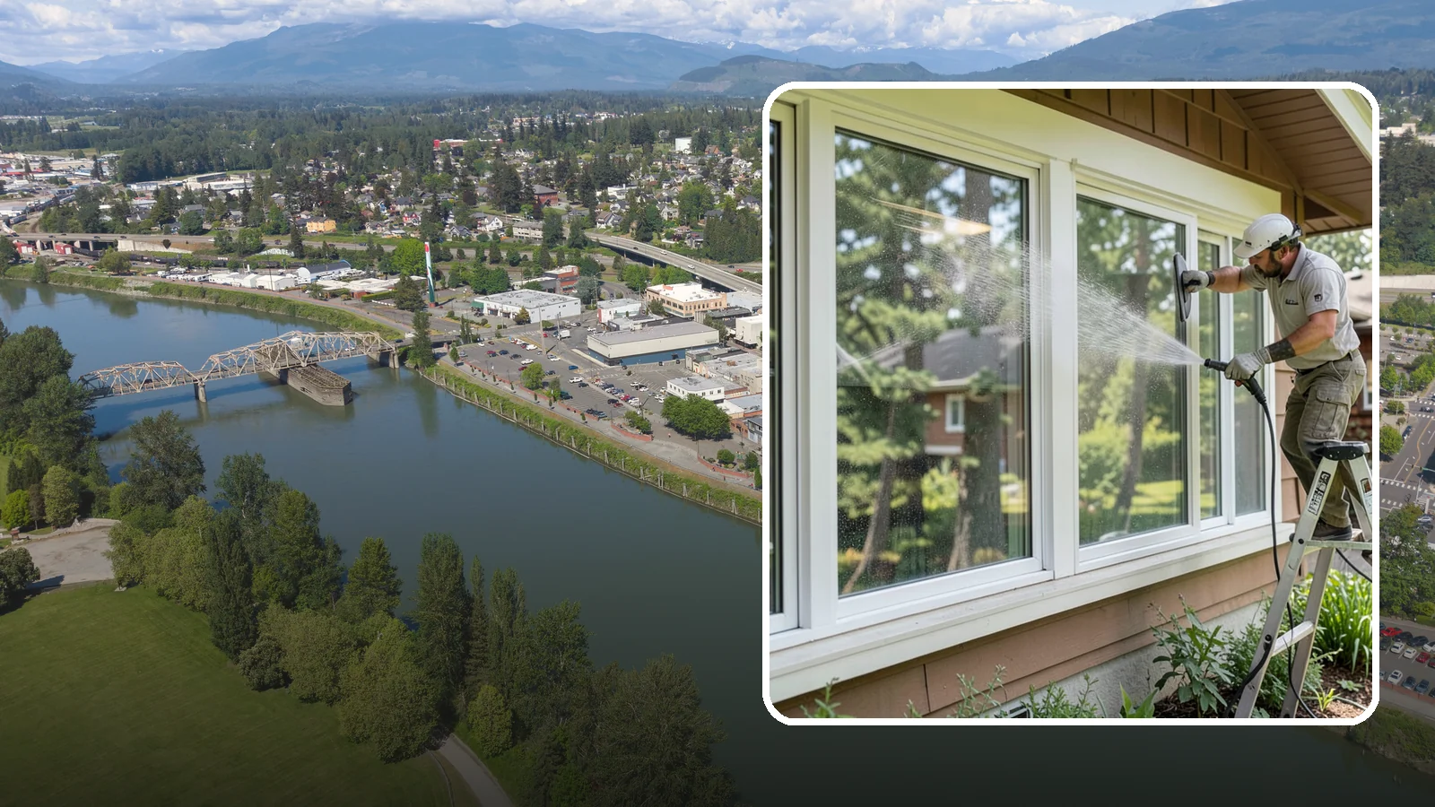 Picture Window Cleaning in Mount Vernon, Skagit County, WA - Cleaning of large picture windows so the wide, unobstructed view stays crystal clear year-round.