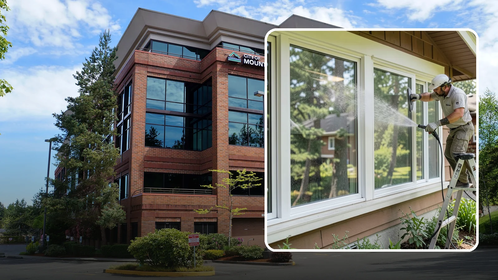 Picture Window Cleaning in Mountlake Terrace, Snohomish County, WA - Cleaning of large picture windows so the wide, unobstructed view stays crystal clear year-round.