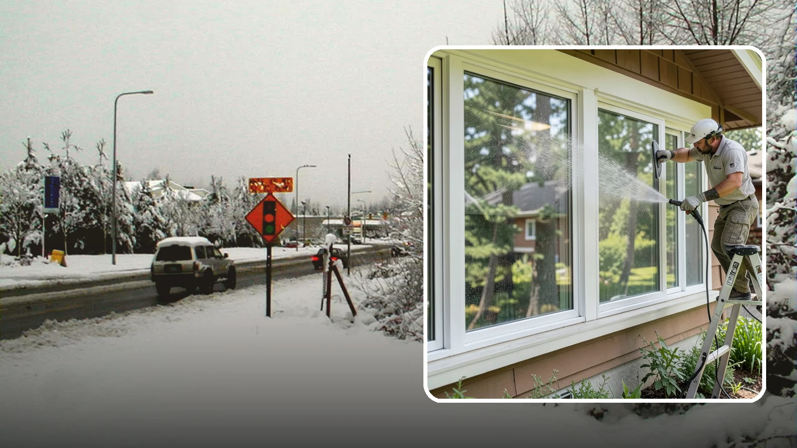 Picture Window Cleaning in Newcastle, King County, WA - Cleaning of large picture windows so the wide, unobstructed view stays crystal clear year-round.