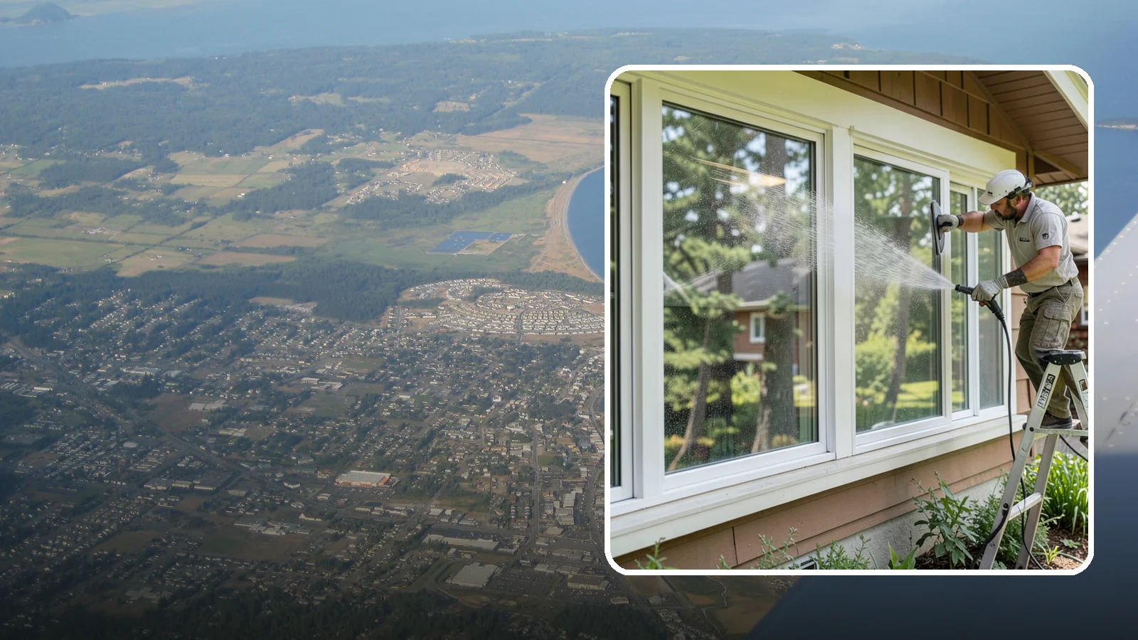 Picture Window Cleaning in Oak Harbor, Island County, WA - Cleaning of large picture windows so the wide, unobstructed view stays crystal clear year-round.