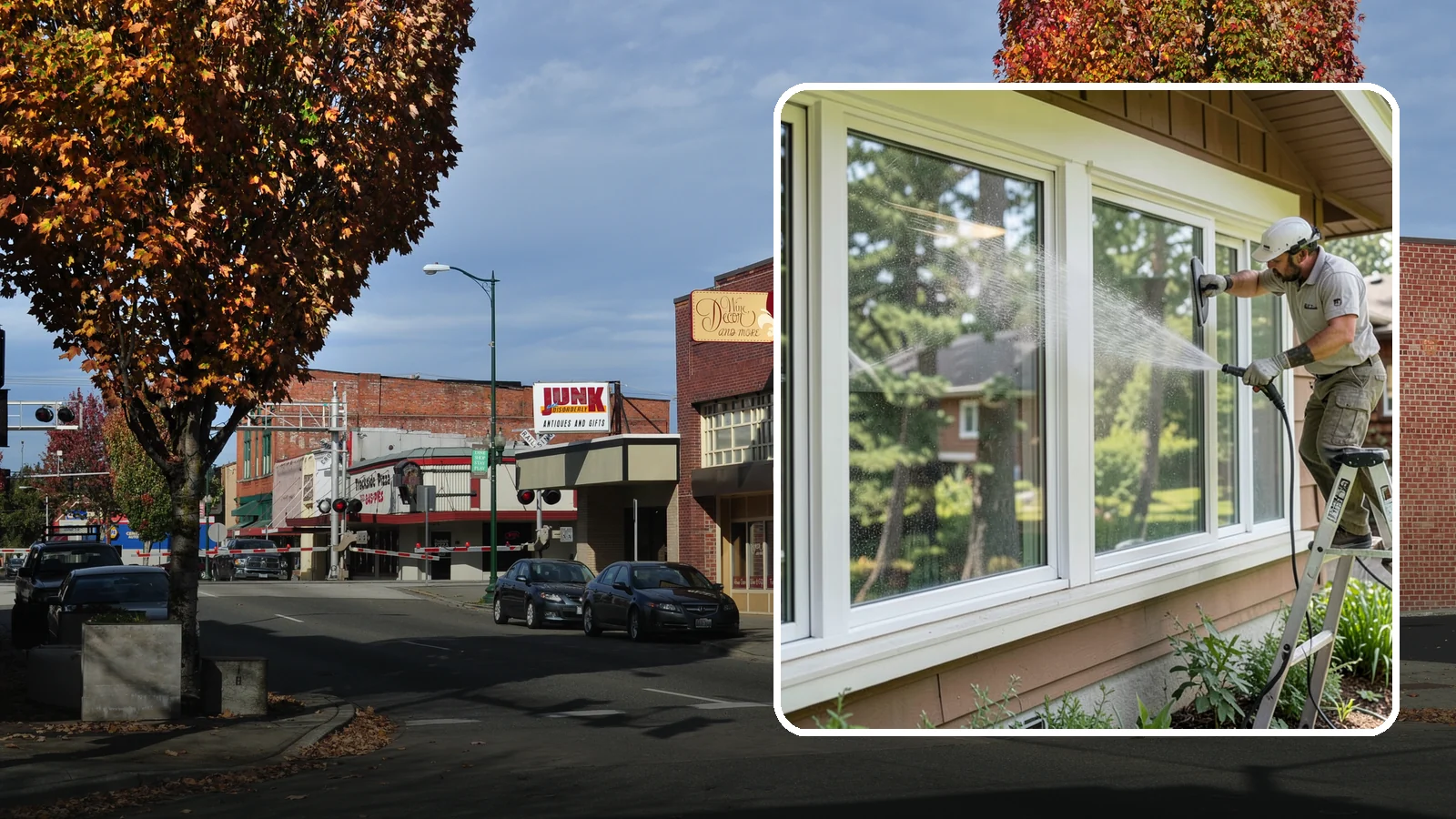 Picture Window Cleaning in Puyallup, Pierce County, WA - Cleaning of large picture windows so the wide, unobstructed view stays crystal clear year-round.