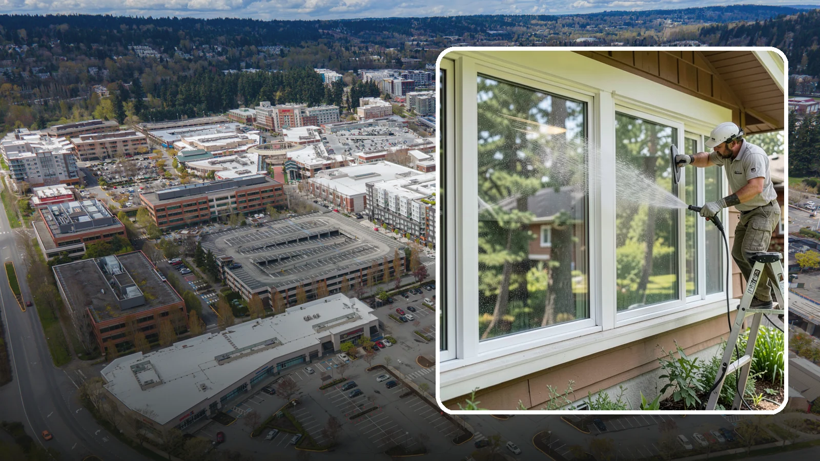 Picture Window Cleaning in Redmond, King County, WA - Cleaning of large picture windows so the wide, unobstructed view stays crystal clear year-round.
