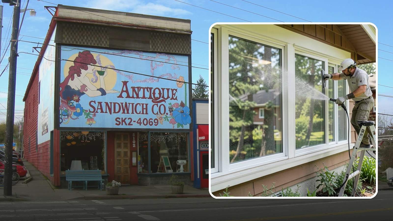 Picture Window Cleaning in Ruston, Pierce County, WA - Cleaning of large picture windows so the wide, unobstructed view stays crystal clear year-round.