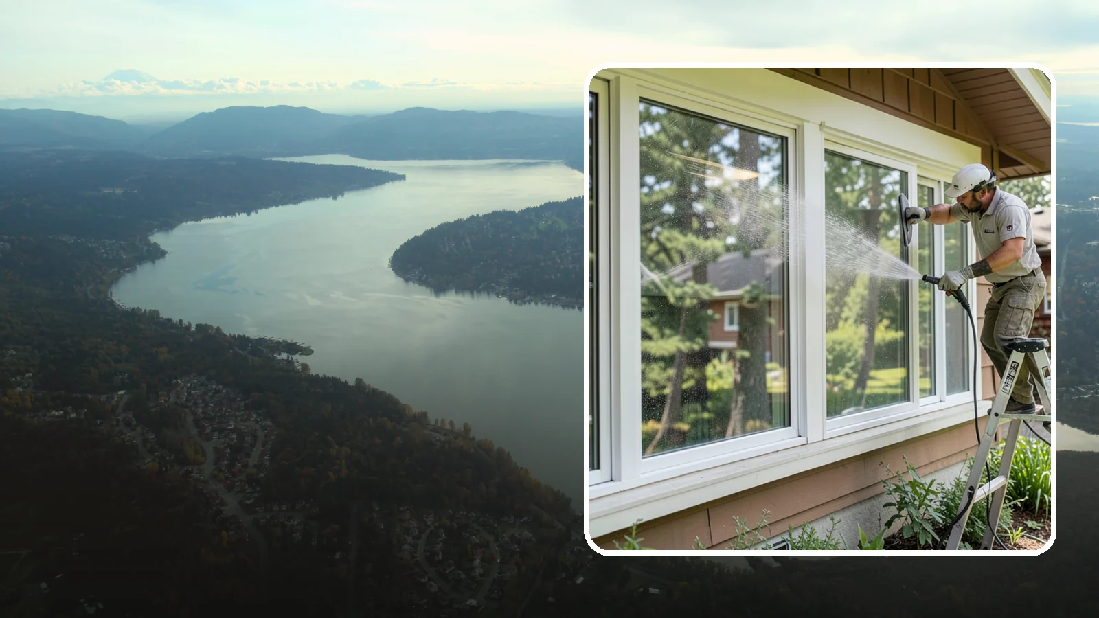 Picture Window Cleaning in Sammamish, King County, WA - Cleaning of large picture windows so the wide, unobstructed view stays crystal clear year-round.