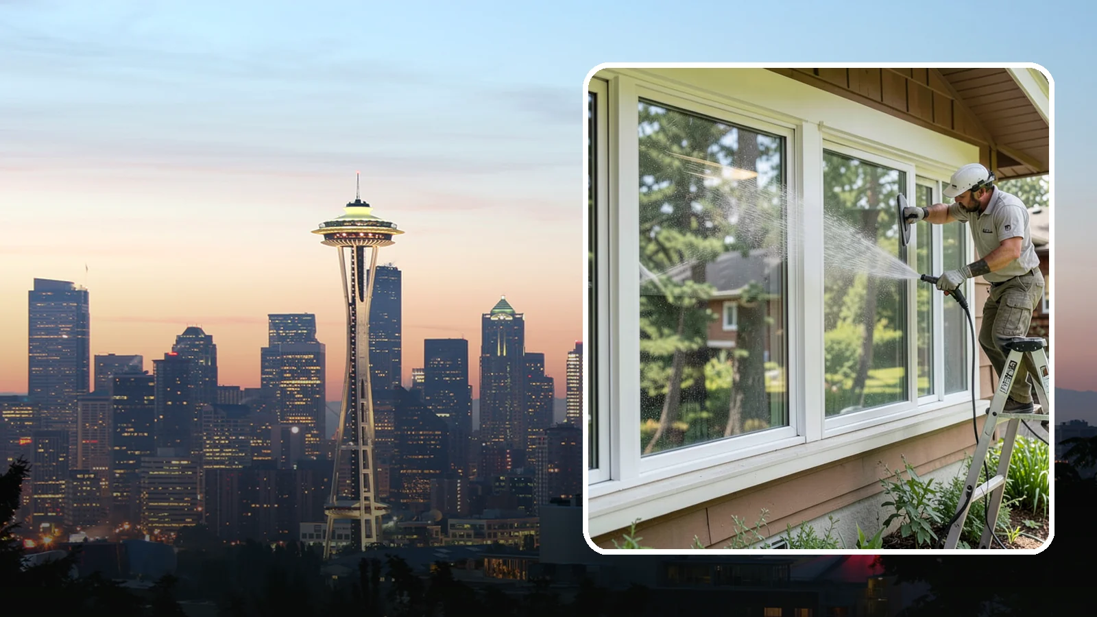 Picture Window Cleaning in Seattle, King County, WA - Cleaning of large picture windows so the wide, unobstructed view stays crystal clear year-round.
