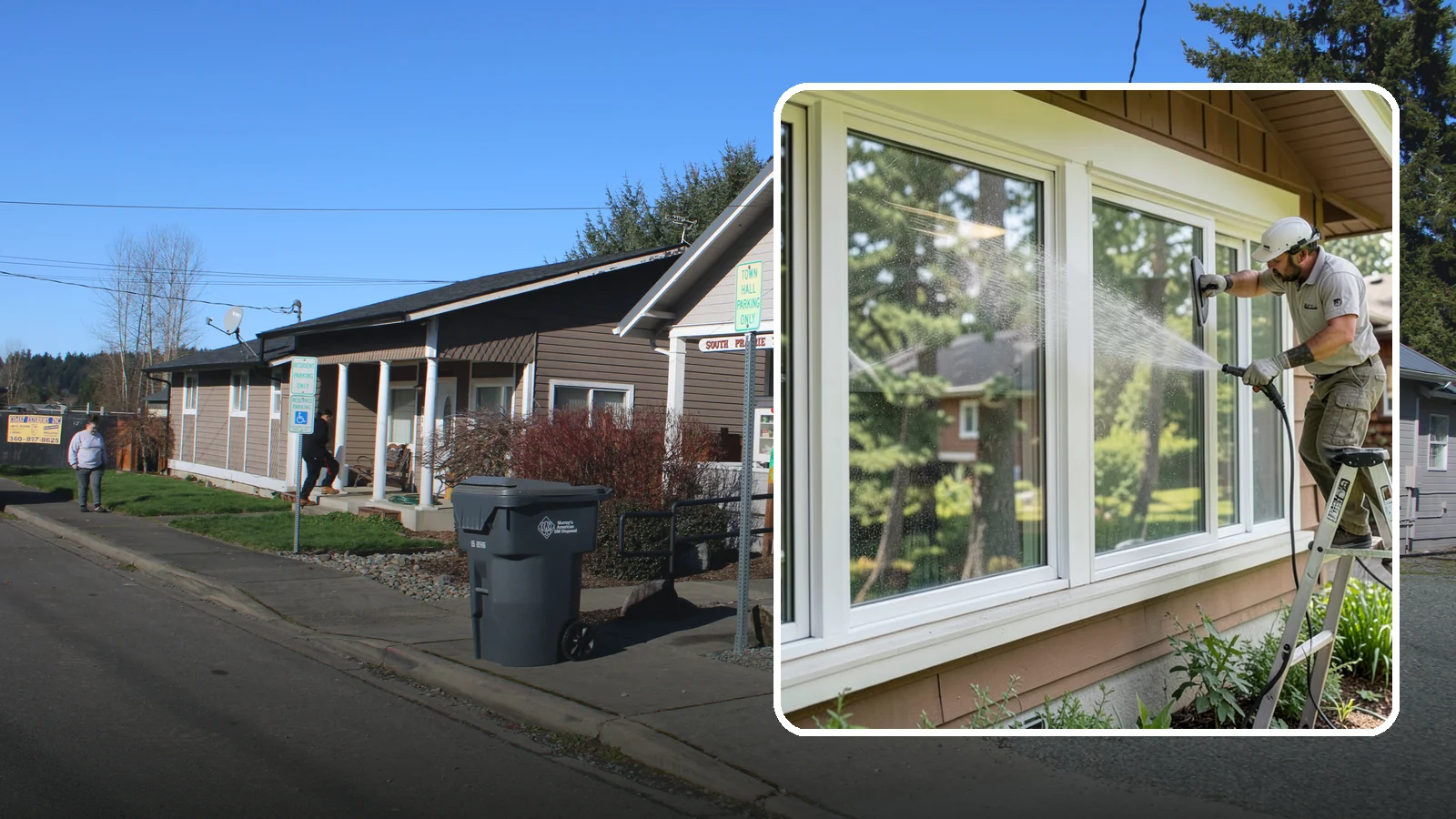 Picture Window Cleaning in South Prairie, Pierce County, WA - Cleaning of large picture windows so the wide, unobstructed view stays crystal clear year-round.