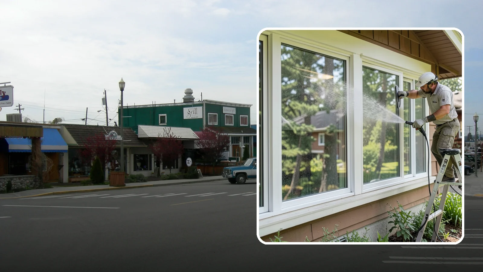 Picture Window Cleaning in Stanwood, Snohomish County, WA - Cleaning of large picture windows so the wide, unobstructed view stays crystal clear year-round.
