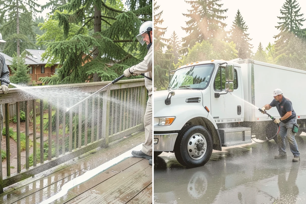 Picture Window Cleaning in Stanwood, Snohomish County, WA - Rinse the large pane to remove loose grime