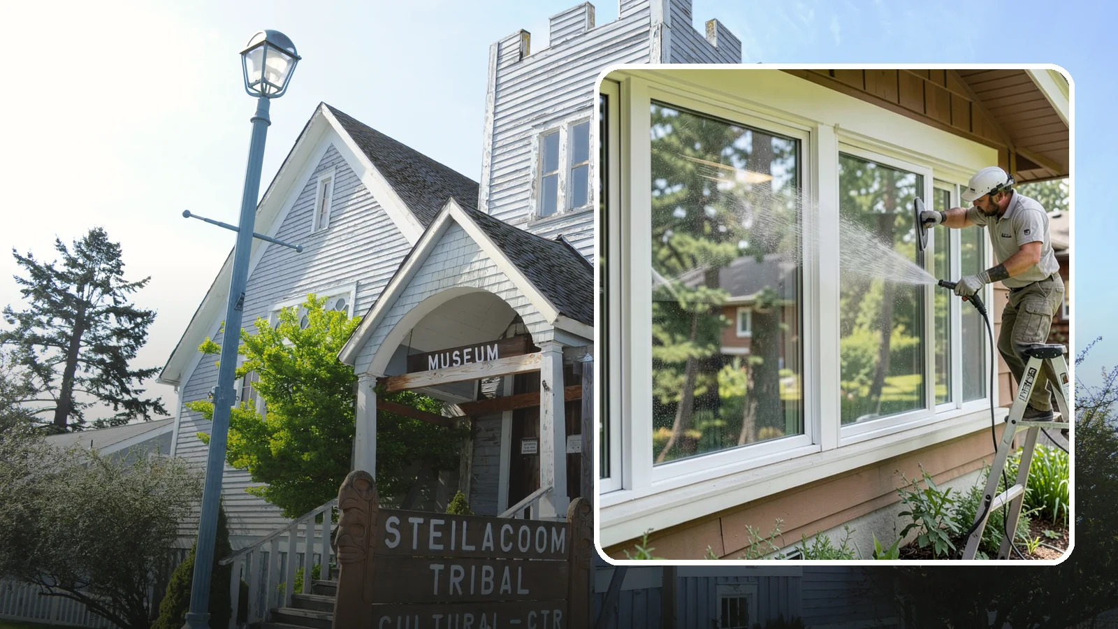 Picture Window Cleaning in Steilacoom, Pierce County, WA - Cleaning of large picture windows so the wide, unobstructed view stays crystal clear year-round.