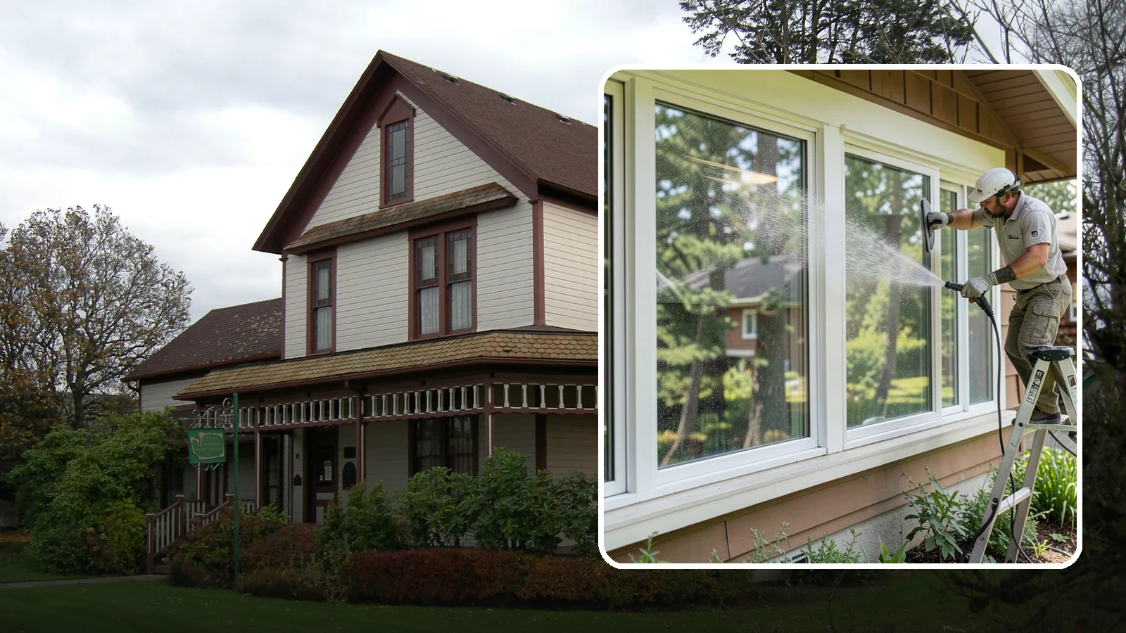 Picture Window Cleaning in Sumner, Pierce County, WA - Cleaning of large picture windows so the wide, unobstructed view stays crystal clear year-round.