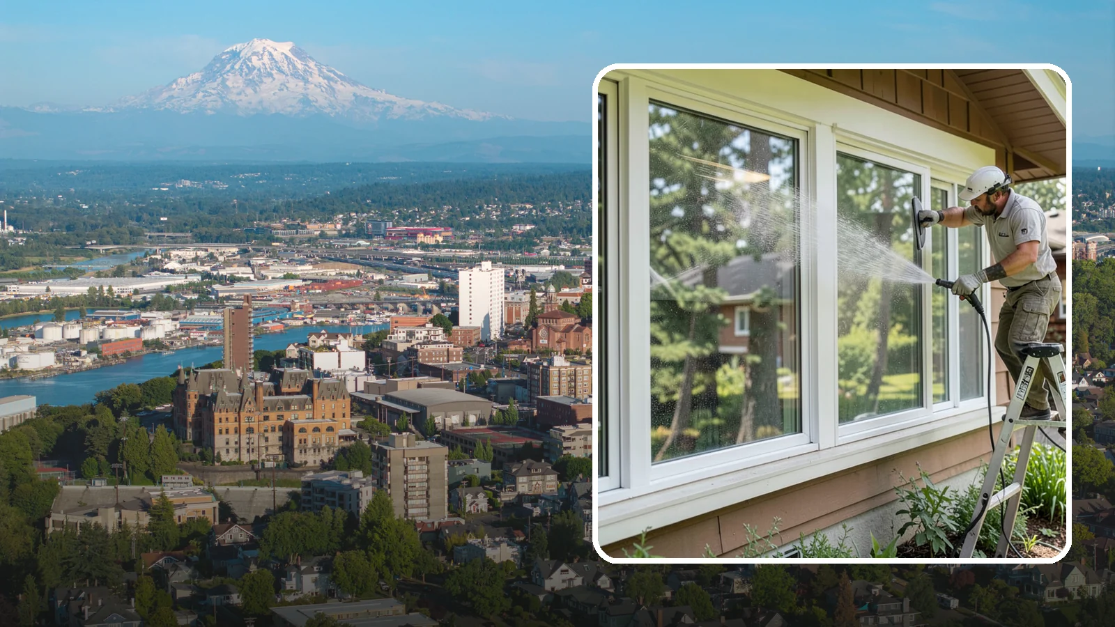 Picture Window Cleaning in Tacoma, Pierce County, WA - Cleaning of large picture windows so the wide, unobstructed view stays crystal clear year-round.