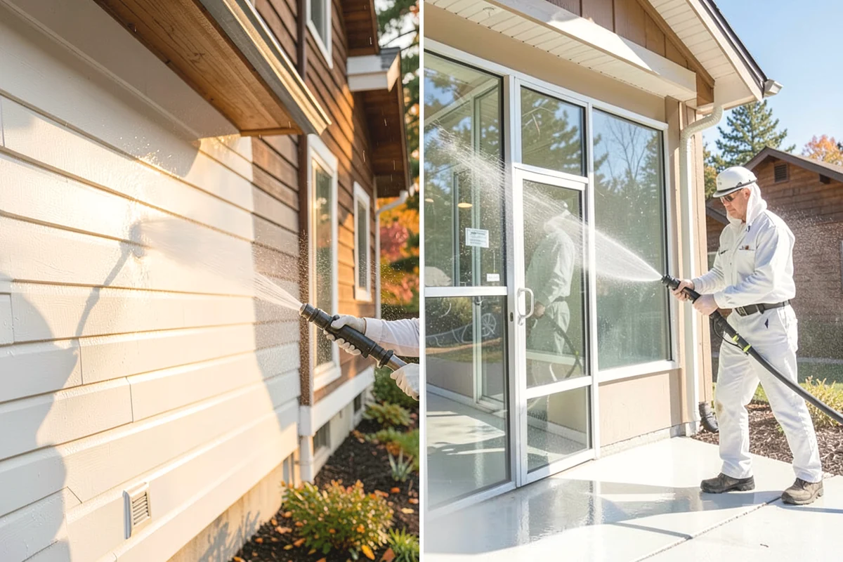 Picture Window Cleaning in Tacoma, Pierce County, WA - Rinse the large pane to remove loose grime