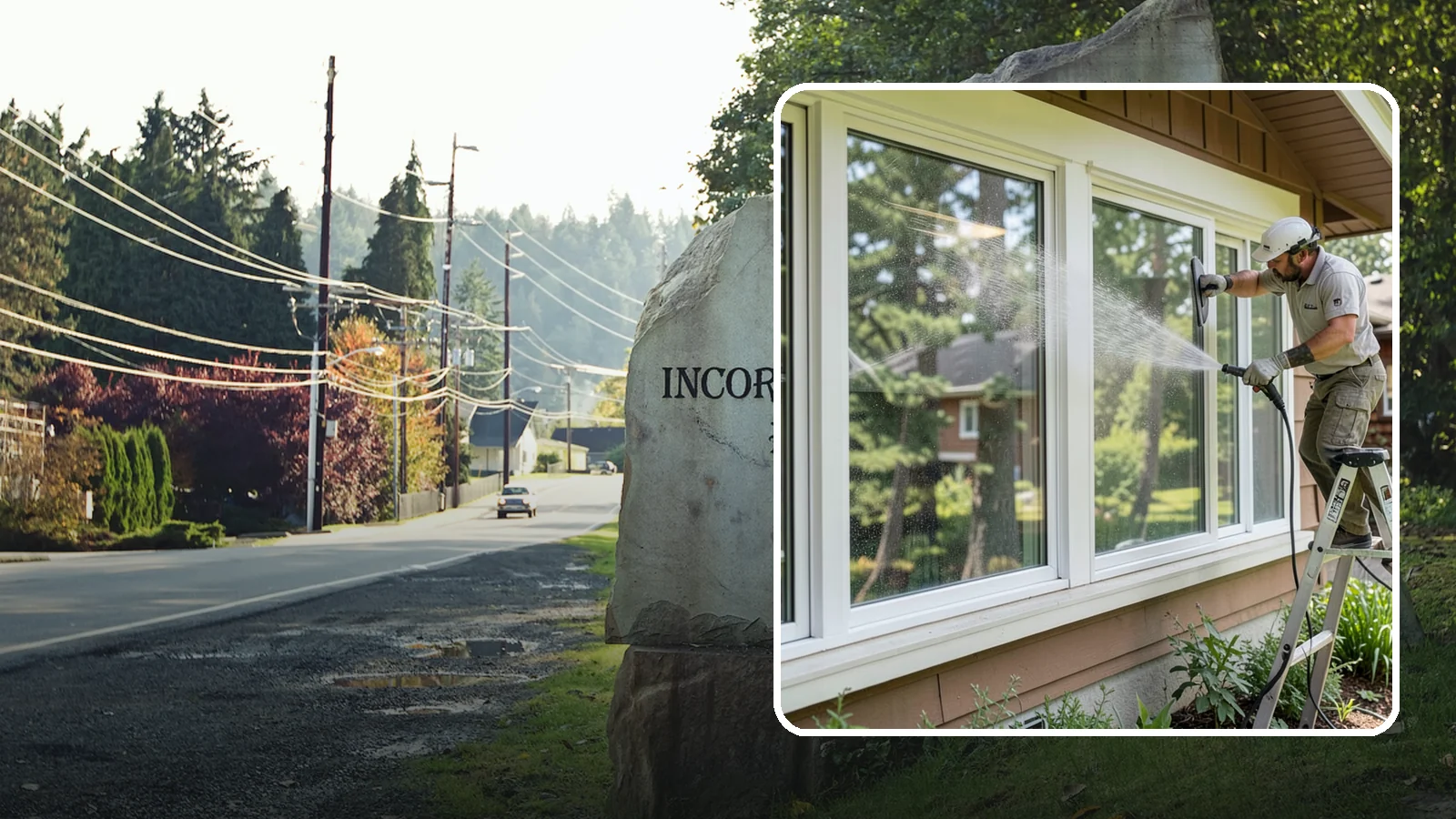 Picture Window Cleaning in Wilkeson, Pierce County, WA - Cleaning of large picture windows so the wide, unobstructed view stays crystal clear year-round.
