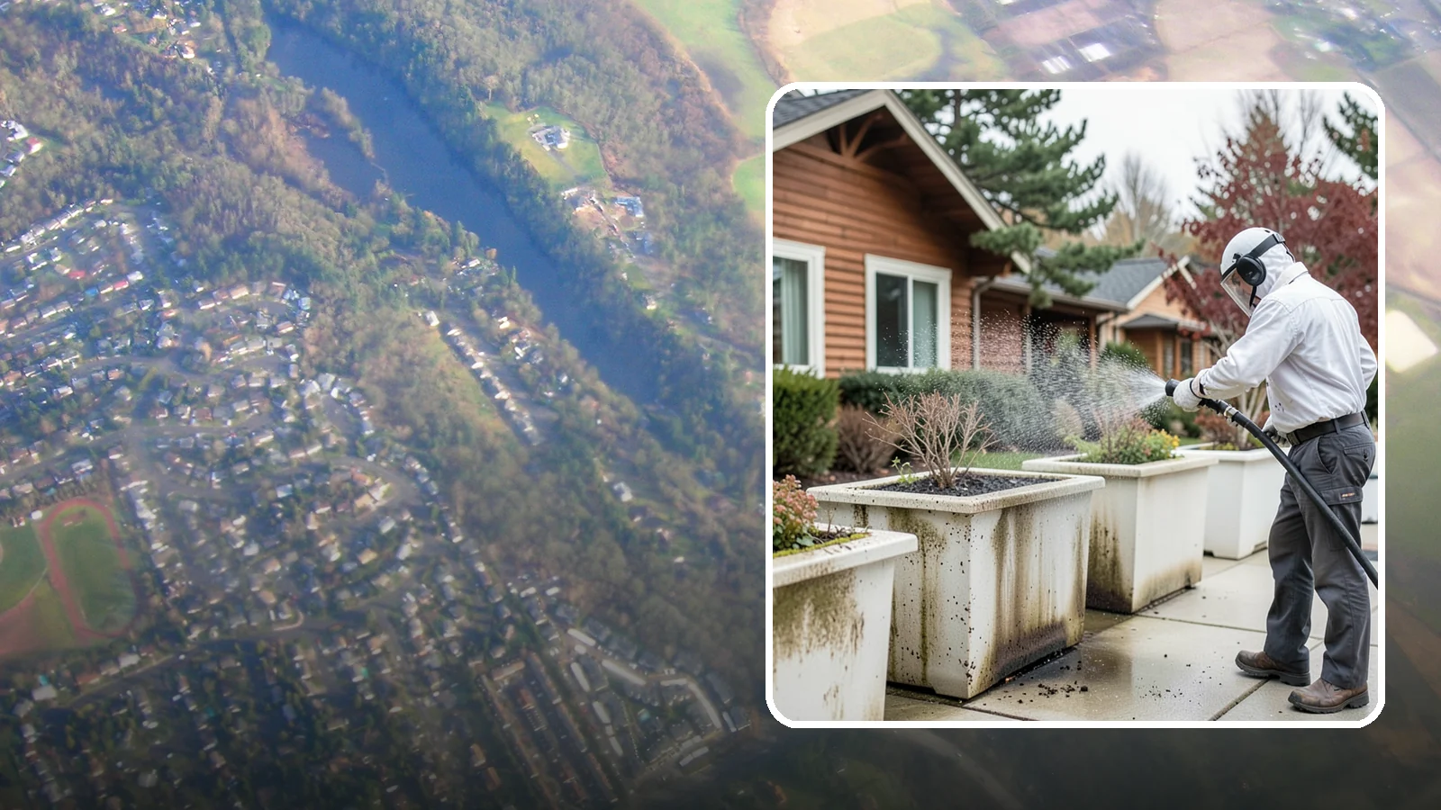 Planter Cleaning in Algona, King County, WA - We wash exterior planters and pots to remove the moss film, mineral crust, and soil staining that gather on their sides.