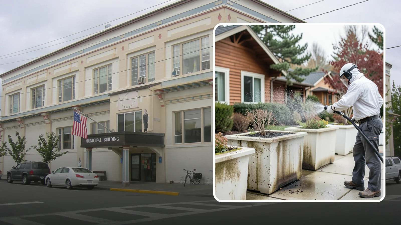 Planter Cleaning in Anacortes, Skagit County, WA - We wash exterior planters and pots to remove the moss film, mineral crust, and soil staining that gather on their sides.