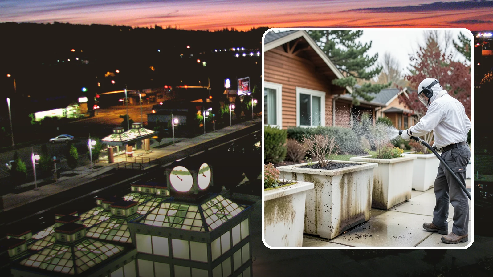 Planter Cleaning in Auburn, King County, WA - We wash exterior planters and pots to remove the moss film, mineral crust, and soil staining that gather on their sides.