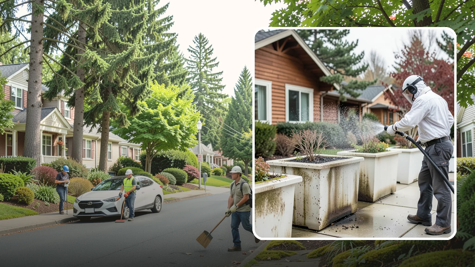 Planter Cleaning in Beaux Arts Village, King County, WA - We wash exterior planters and pots to remove the moss film, mineral crust, and soil staining that gather on their sides.
