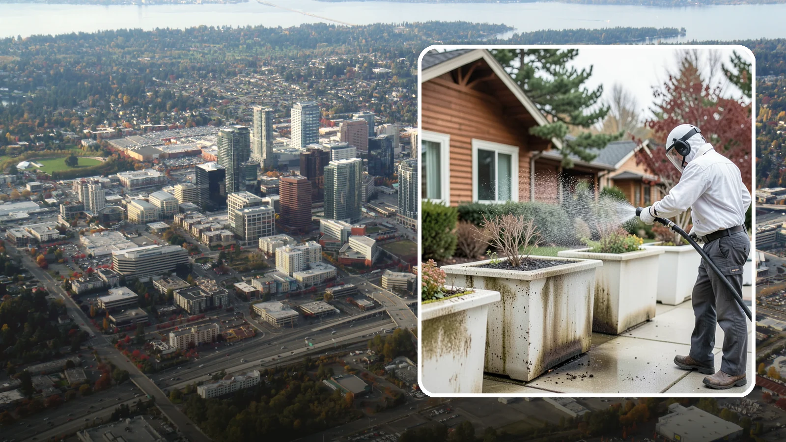 Planter Cleaning in Bellevue, King County, WA - We wash exterior planters and pots to remove the moss film, mineral crust, and soil staining that gather on their sides.