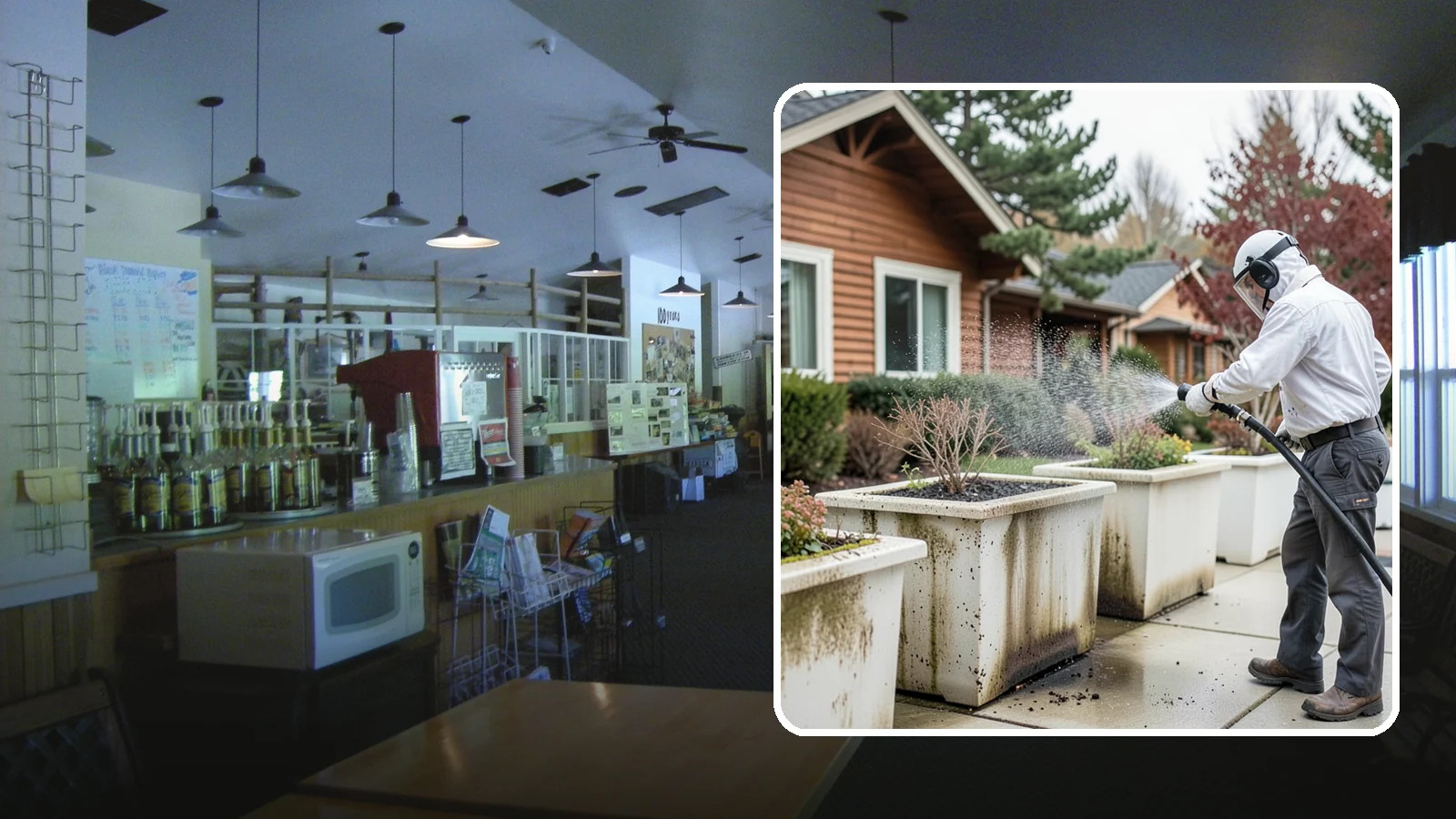 Planter Cleaning in Black Diamond, King County, WA - We wash exterior planters and pots to remove the moss film, mineral crust, and soil staining that gather on their sides.