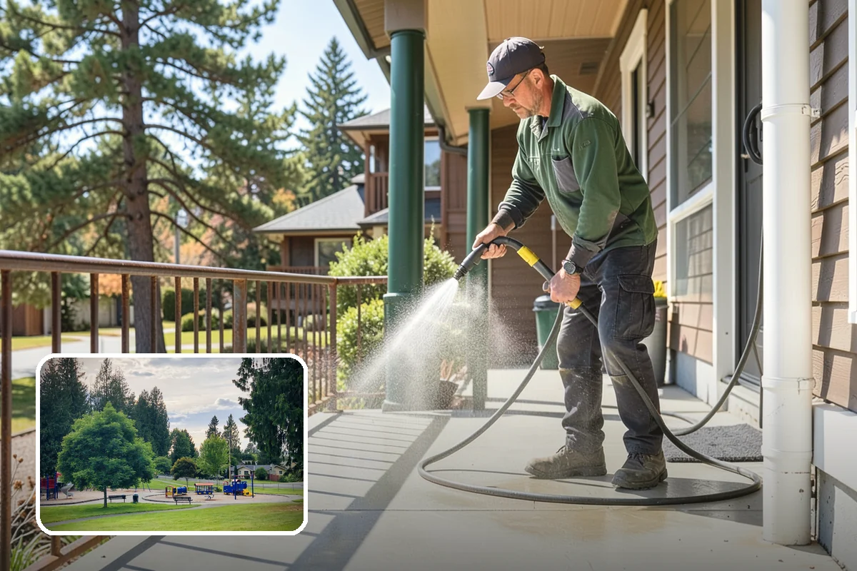 Planter Cleaning in Bonney Lake, Pierce County, WA - Removes green moss and algae from shaded planter bases