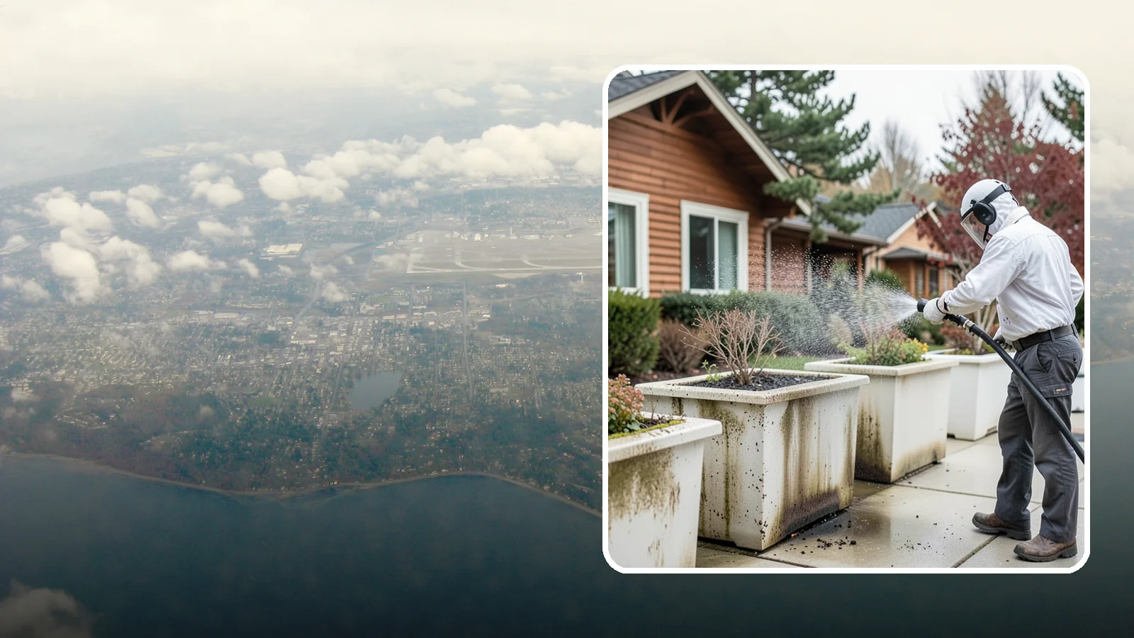 Planter Cleaning in Burien, King County, WA - We wash exterior planters and pots to remove the moss film, mineral crust, and soil staining that gather on their sides.