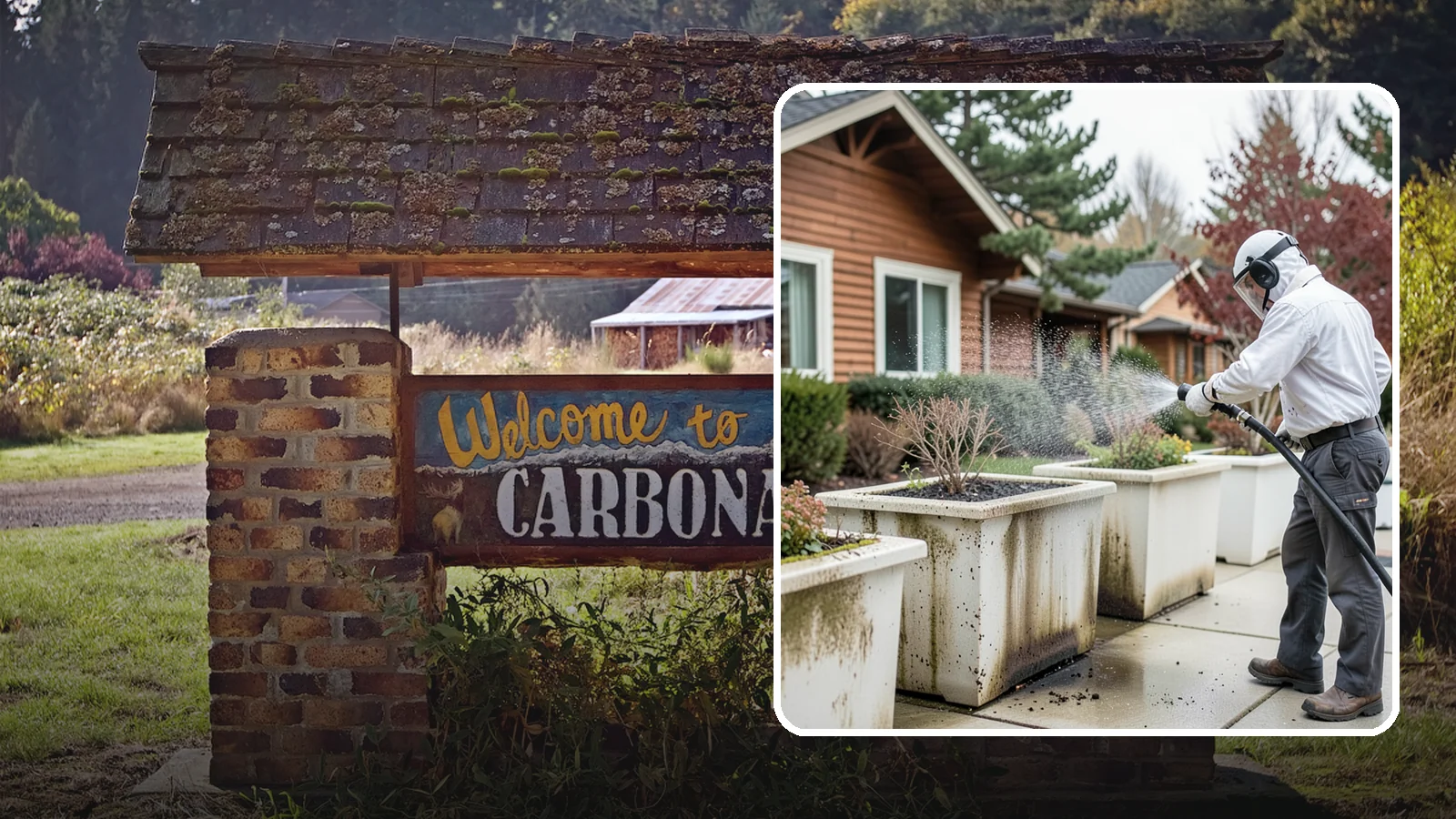 Planter Cleaning in Carbonado, Pierce County, WA - We wash exterior planters and pots to remove the moss film, mineral crust, and soil staining that gather on their sides.