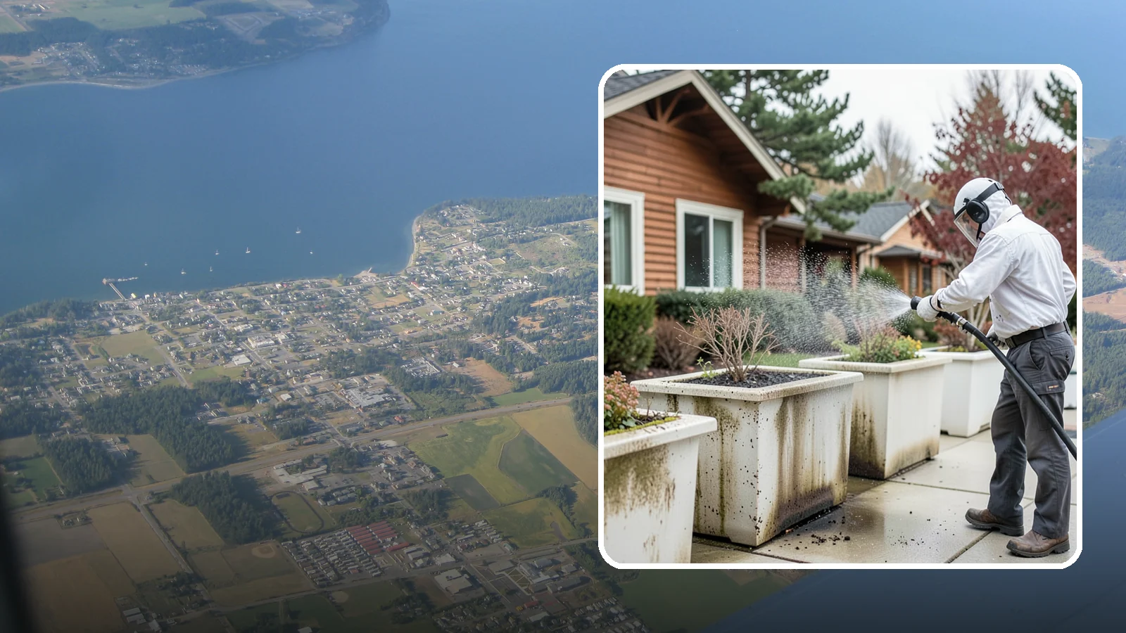 Planter Cleaning in Coupeville, Island County, WA - We wash exterior planters and pots to remove the moss film, mineral crust, and soil staining that gather on their sides.