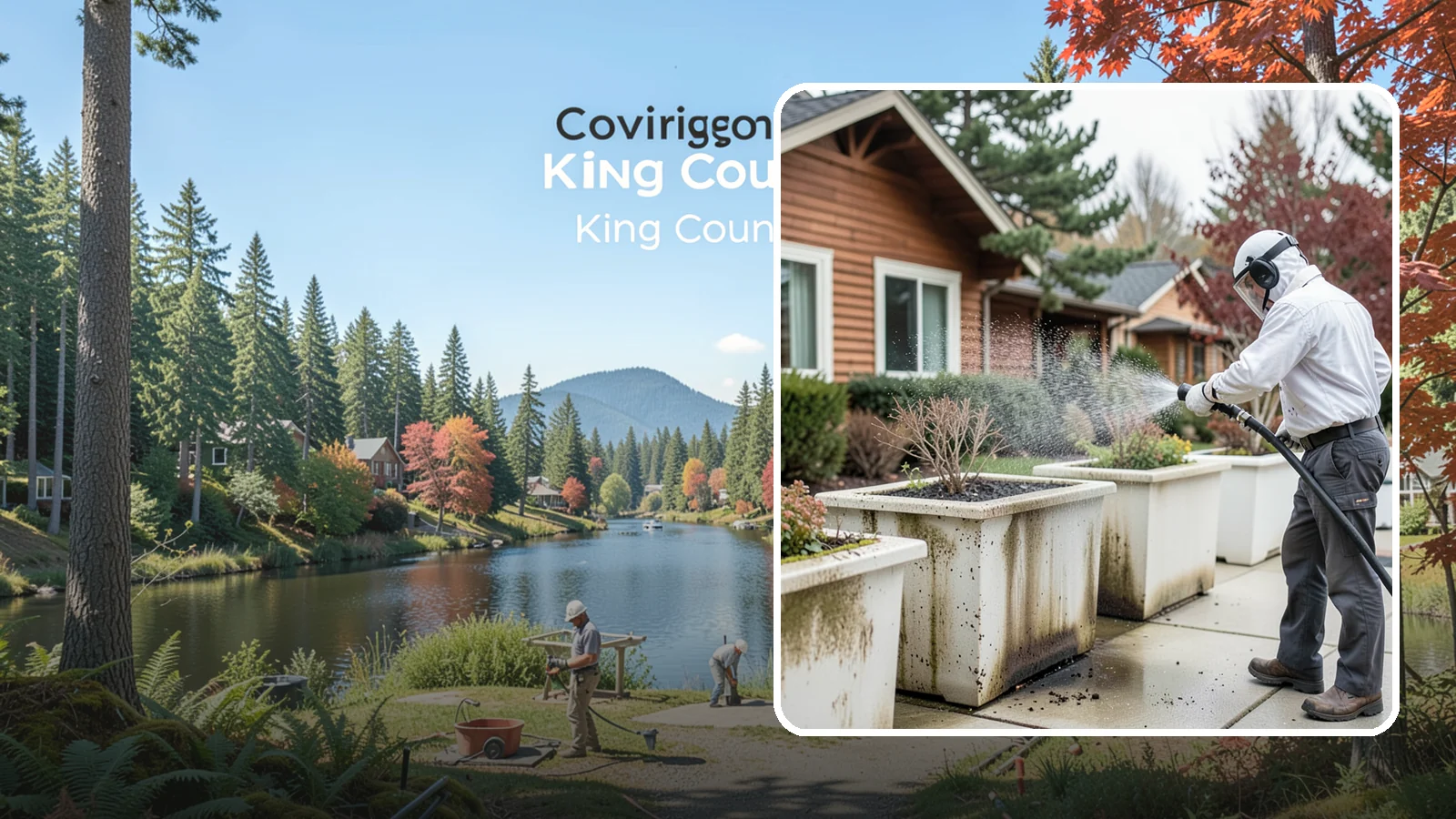 Planter Cleaning in Covington, King County, WA - We wash exterior planters and pots to remove the moss film, mineral crust, and soil staining that gather on their sides.
