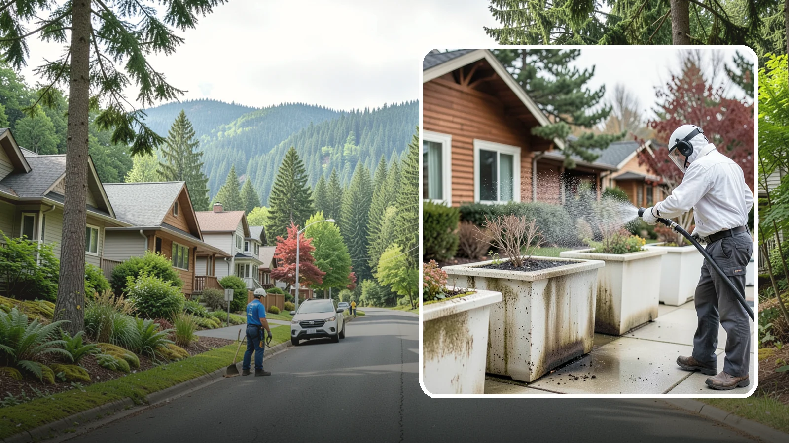 Planter Cleaning in Darrington, Snohomish County, WA - We wash exterior planters and pots to remove the moss film, mineral crust, and soil staining that gather on their sides.