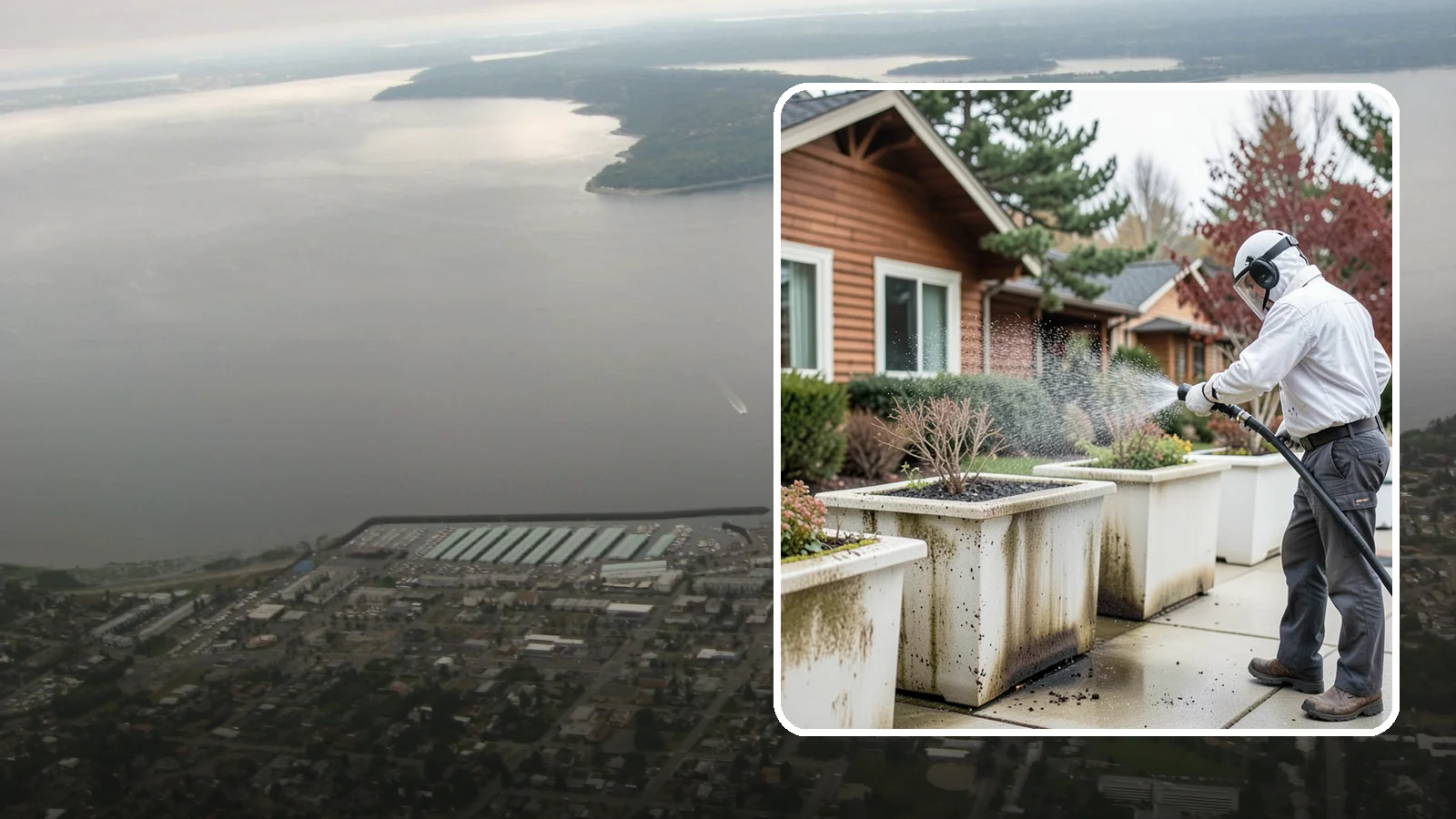 Planter Cleaning in Des Moines, King County, WA - We wash exterior planters and pots to remove the moss film, mineral crust, and soil staining that gather on their sides.