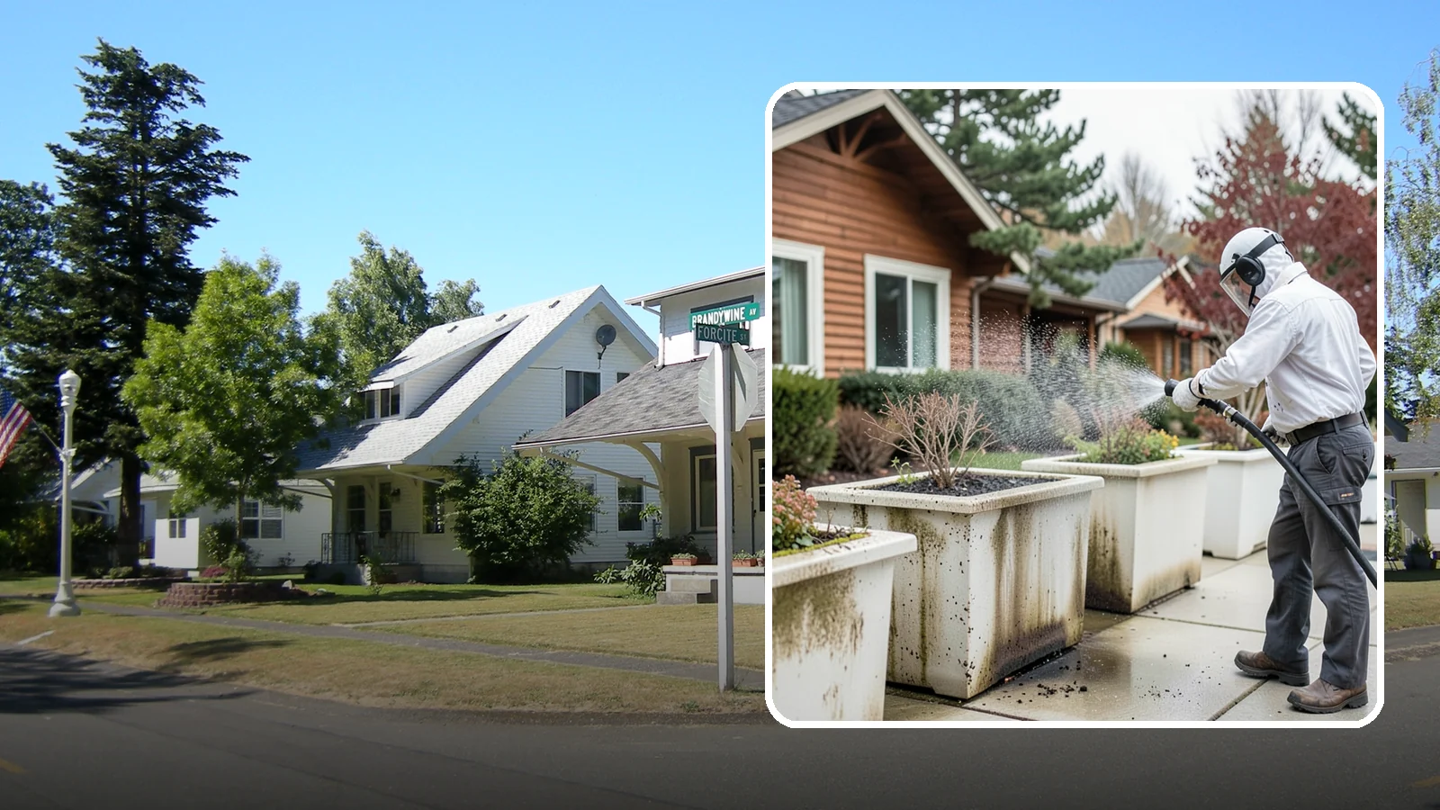 Planter Cleaning in DuPont, Pierce County, WA - We wash exterior planters and pots to remove the moss film, mineral crust, and soil staining that gather on their sides.