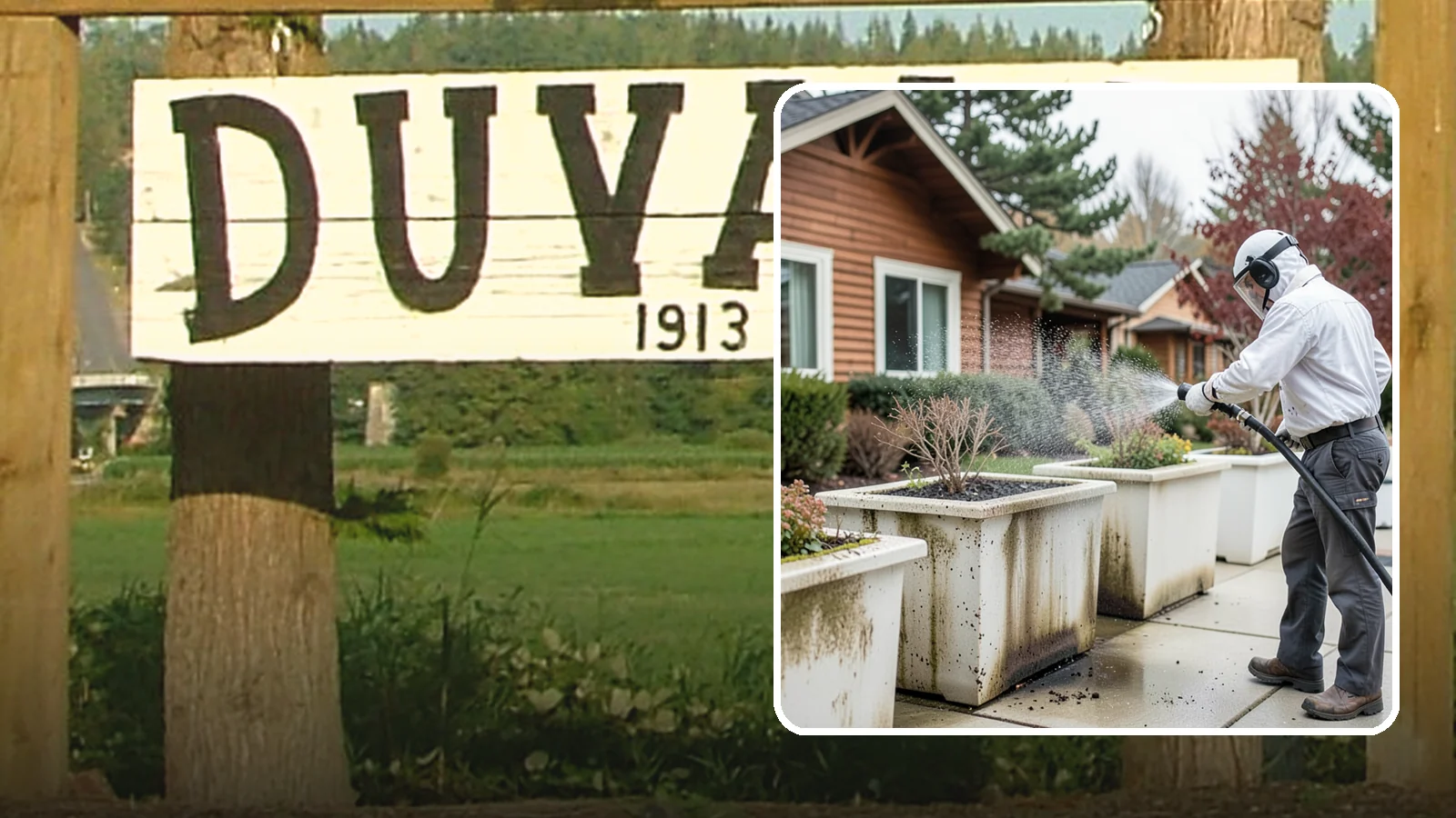 Planter Cleaning in Duvall, King County, WA - We wash exterior planters and pots to remove the moss film, mineral crust, and soil staining that gather on their sides.