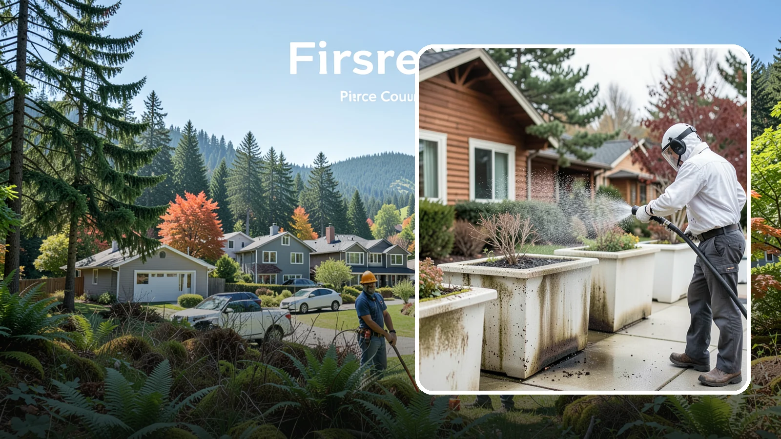 Planter Cleaning in Fircrest, Pierce County, WA - We wash exterior planters and pots to remove the moss film, mineral crust, and soil staining that gather on their sides.