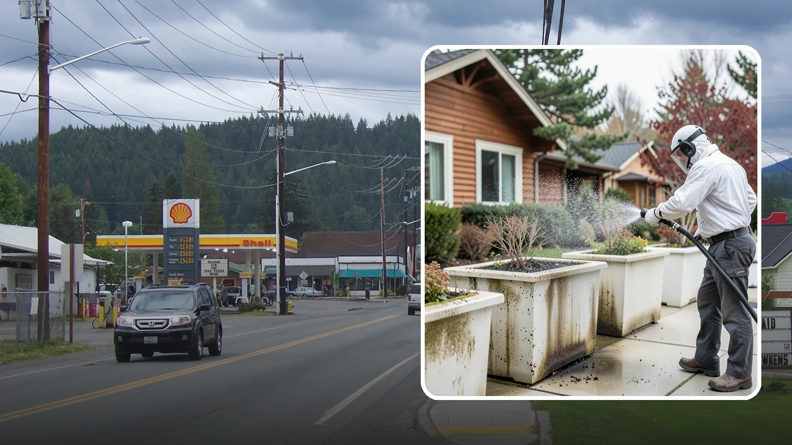 Planter Cleaning in Granite Falls, Snohomish County, WA - We wash exterior planters and pots to remove the moss film, mineral crust, and soil staining that gather on their sides.