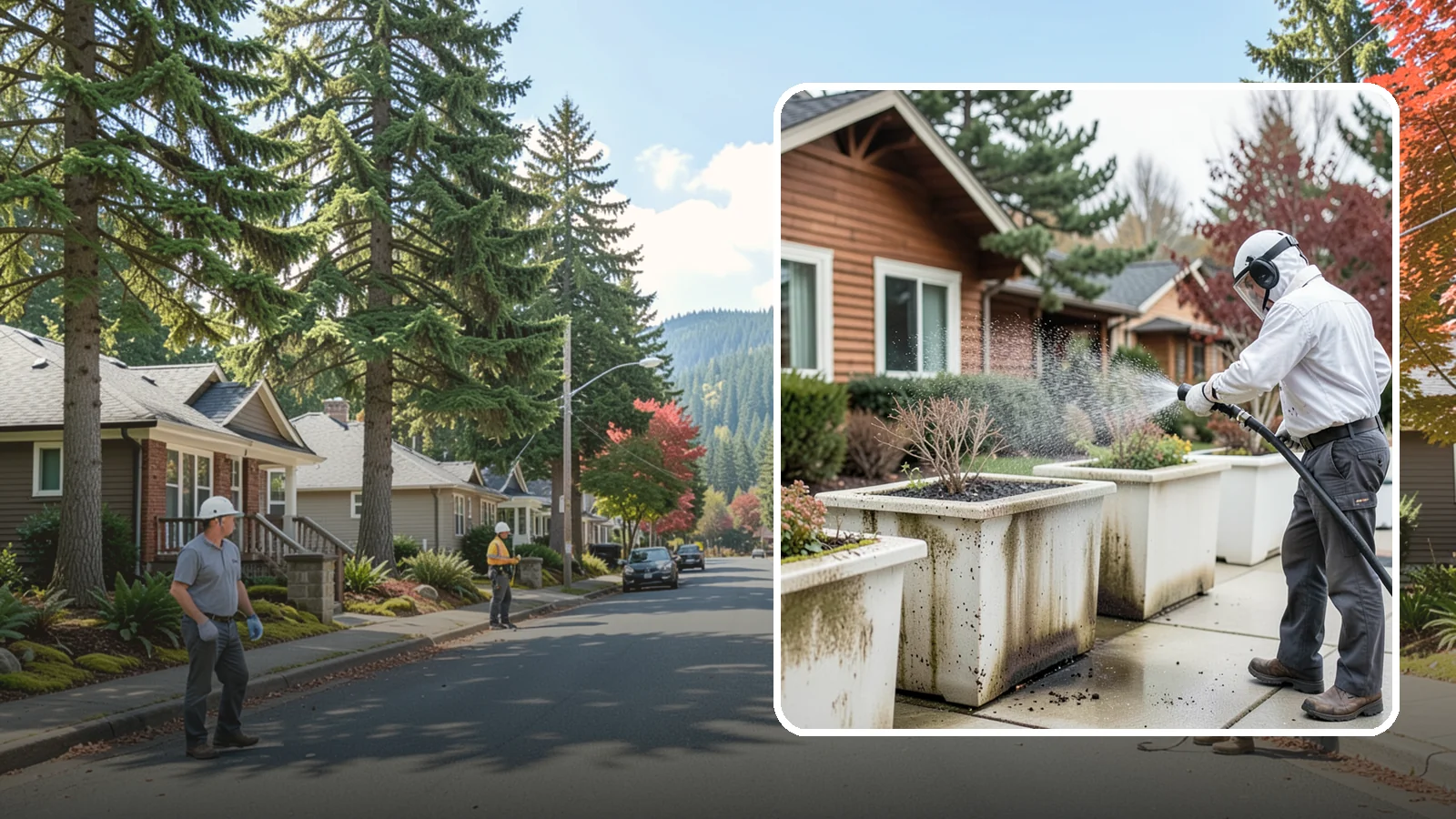 Planter Cleaning in Hunts Point, King County, WA - We wash exterior planters and pots to remove the moss film, mineral crust, and soil staining that gather on their sides.
