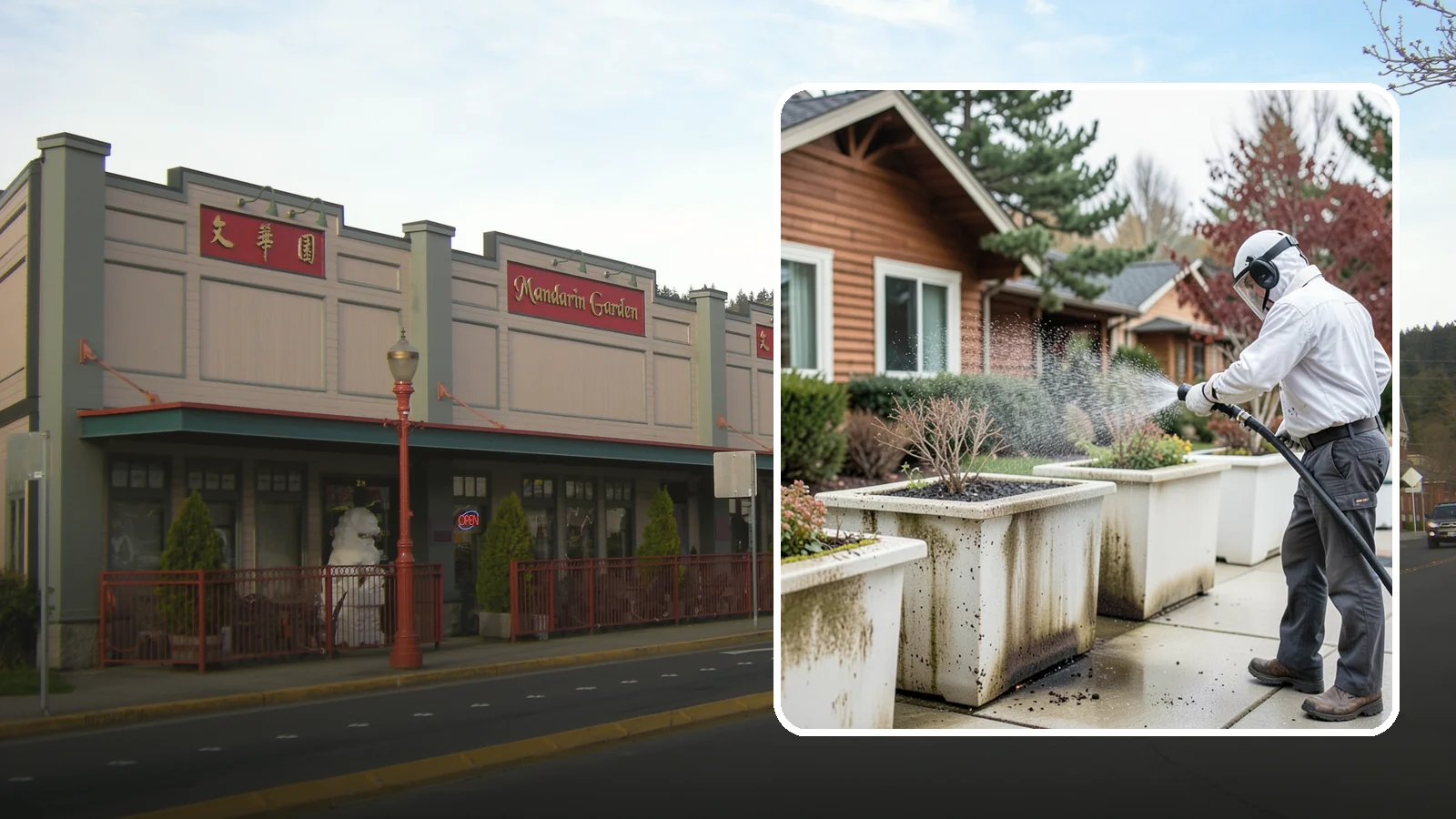 Planter Cleaning in Issaquah, King County, WA - We wash exterior planters and pots to remove the moss film, mineral crust, and soil staining that gather on their sides.
