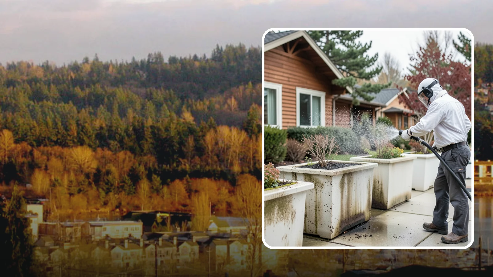 Planter Cleaning in Kenmore, King County, WA - We wash exterior planters and pots to remove the moss film, mineral crust, and soil staining that gather on their sides.