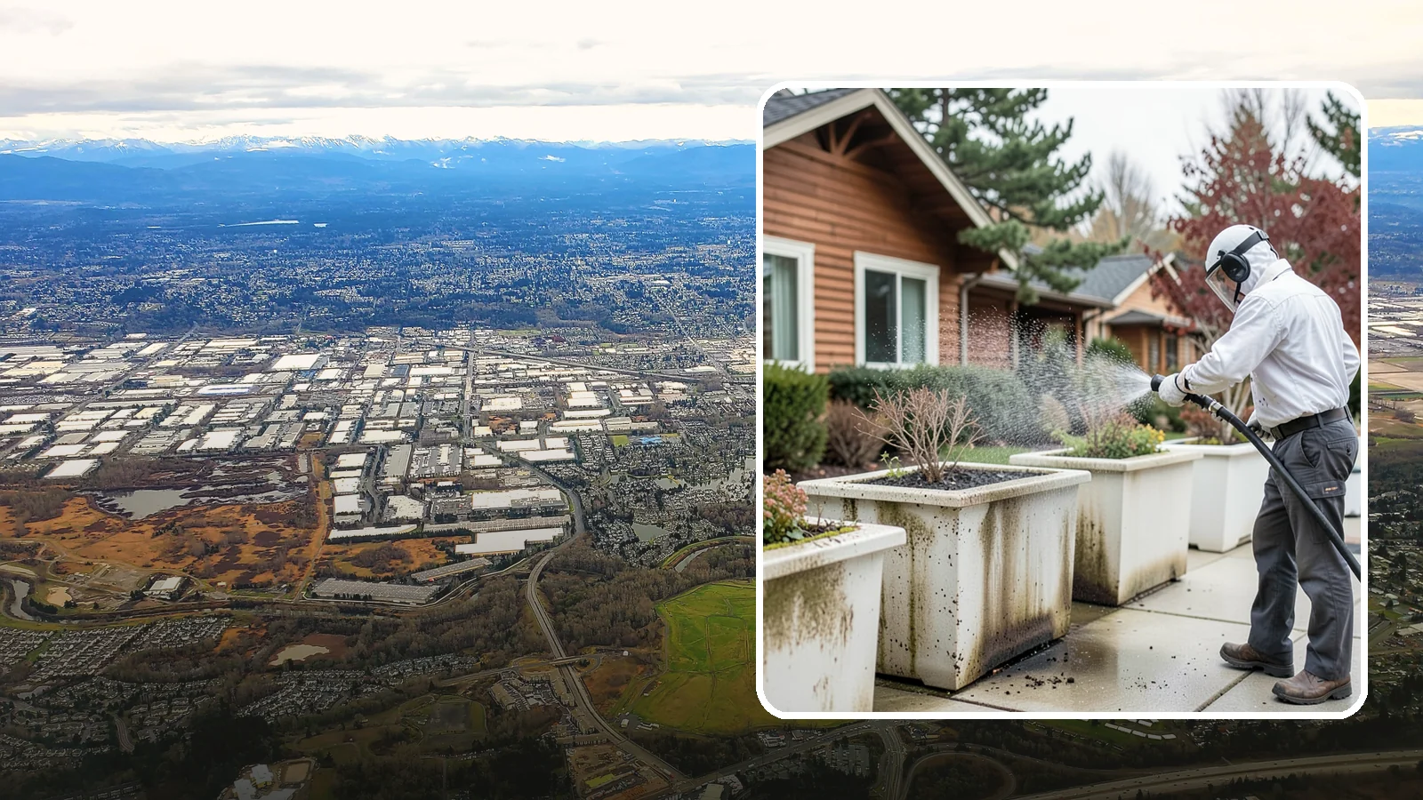 Planter Cleaning in Kent, King County, WA - We wash exterior planters and pots to remove the moss film, mineral crust, and soil staining that gather on their sides.