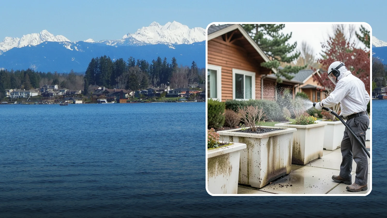 Planter Cleaning in Lake Stevens, Snohomish County, WA - We wash exterior planters and pots to remove the moss film, mineral crust, and soil staining that gather on their sides.