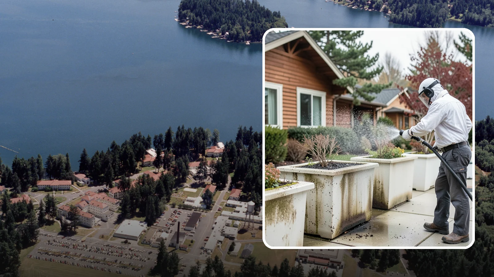 Planter Cleaning in Lakewood, Pierce County, WA - We wash exterior planters and pots to remove the moss film, mineral crust, and soil staining that gather on their sides.