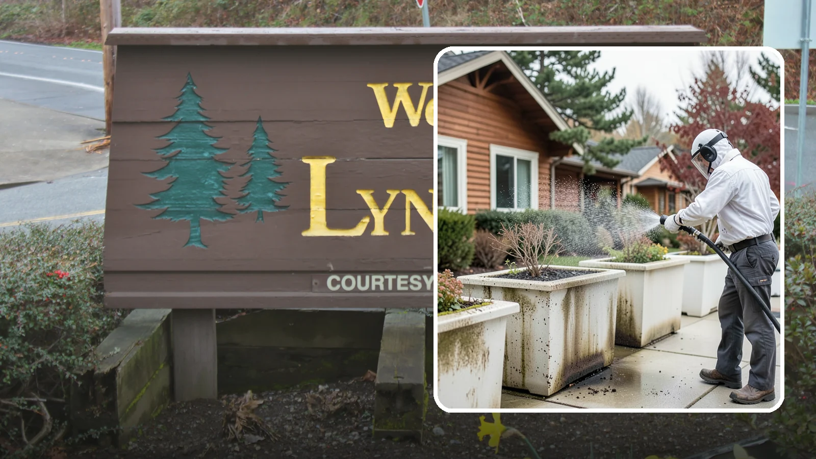 Planter Cleaning in Lynnwood, Snohomish County, WA - We wash exterior planters and pots to remove the moss film, mineral crust, and soil staining that gather on their sides.