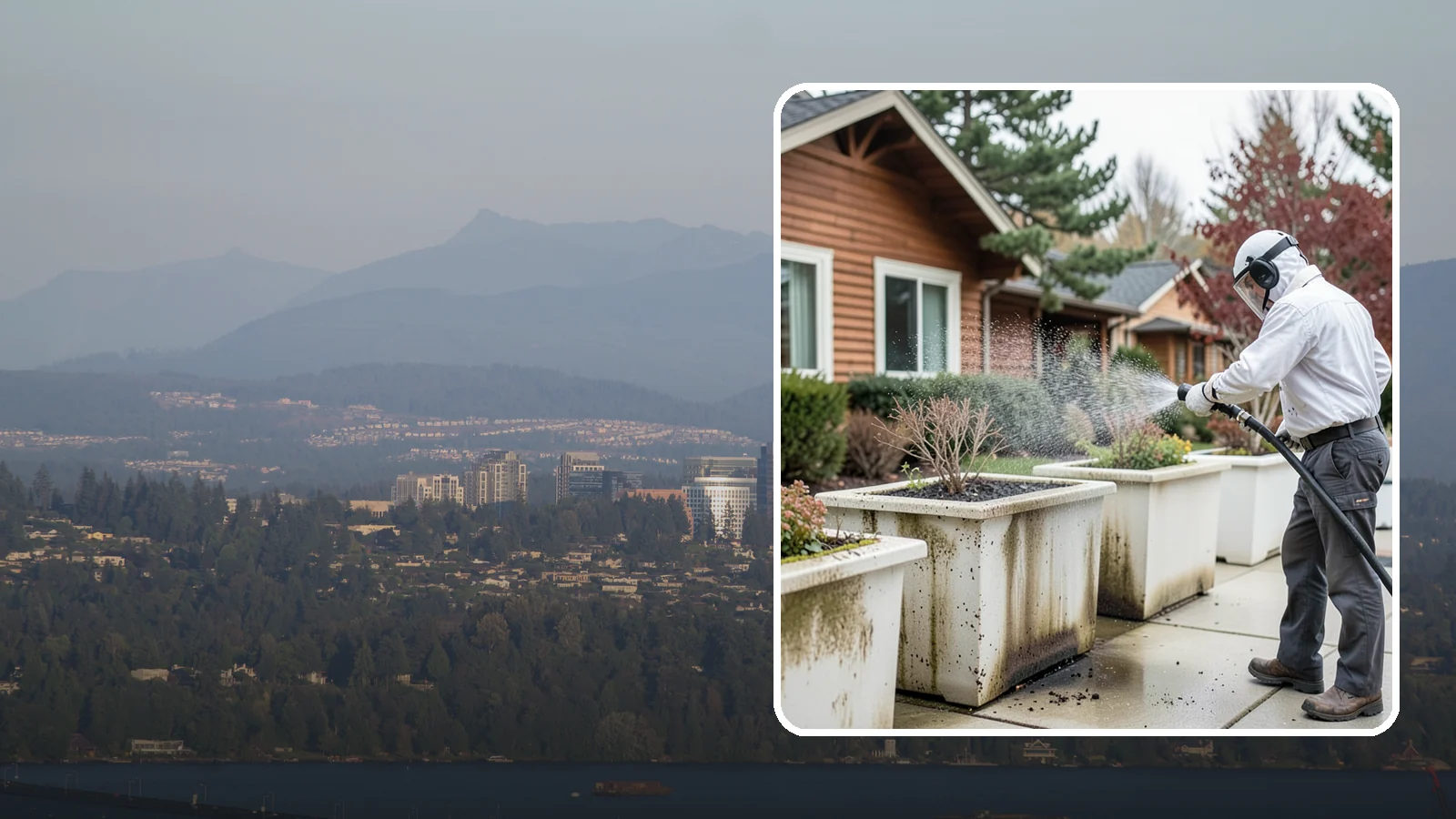 Planter Cleaning in Medina, King County, WA - We wash exterior planters and pots to remove the moss film, mineral crust, and soil staining that gather on their sides.